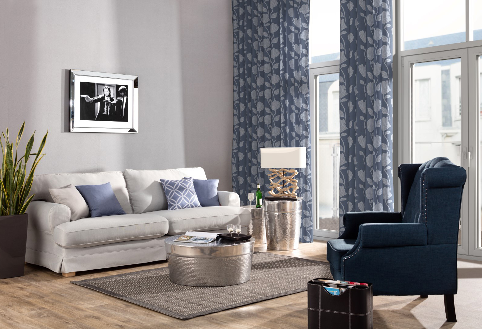 Wohnzimmer in Blau- Grau