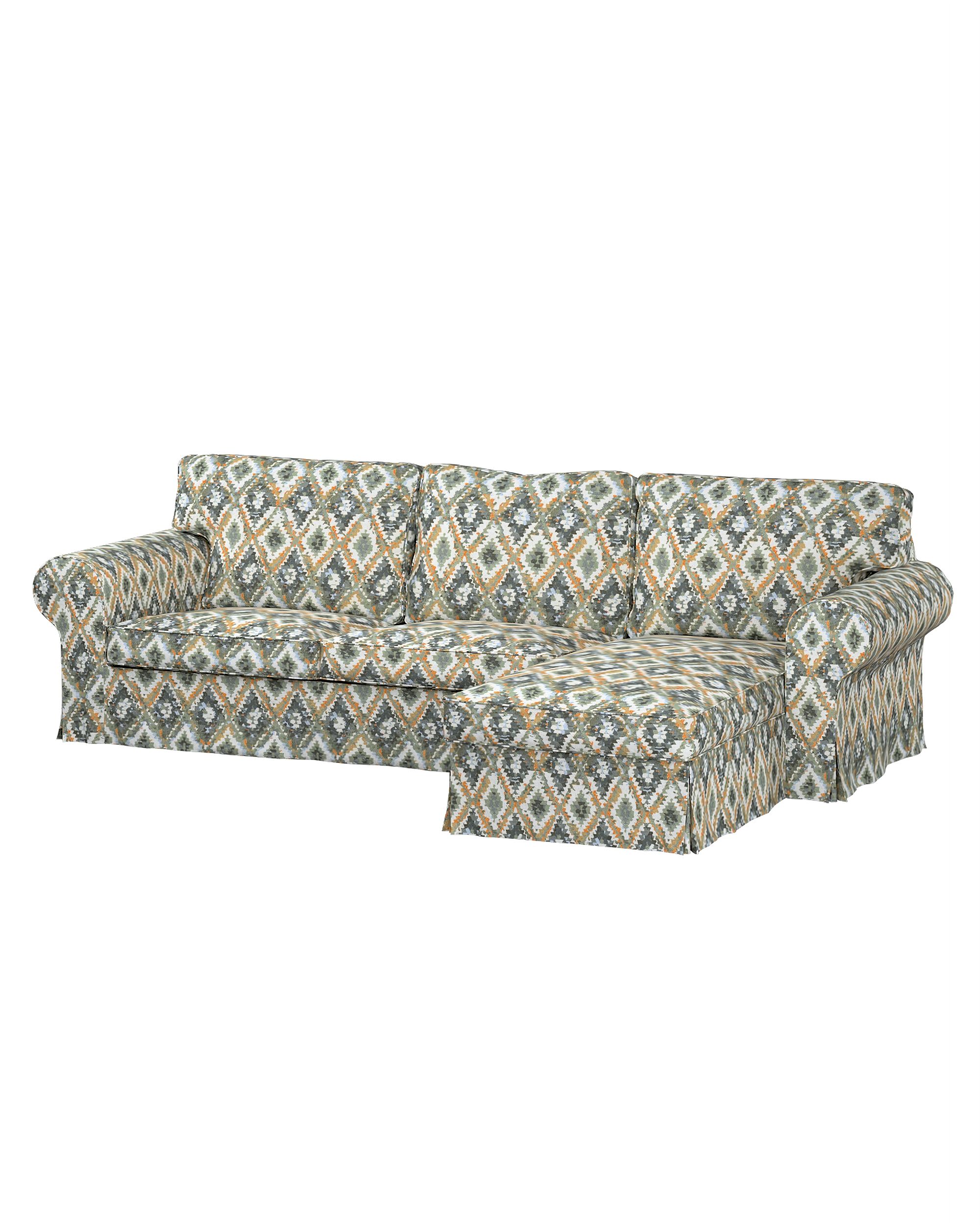 Bezug für Ektorp 2-Sitzer Sofa mit Recamiere Farbe blau Stoff strukturiert, gemustert
