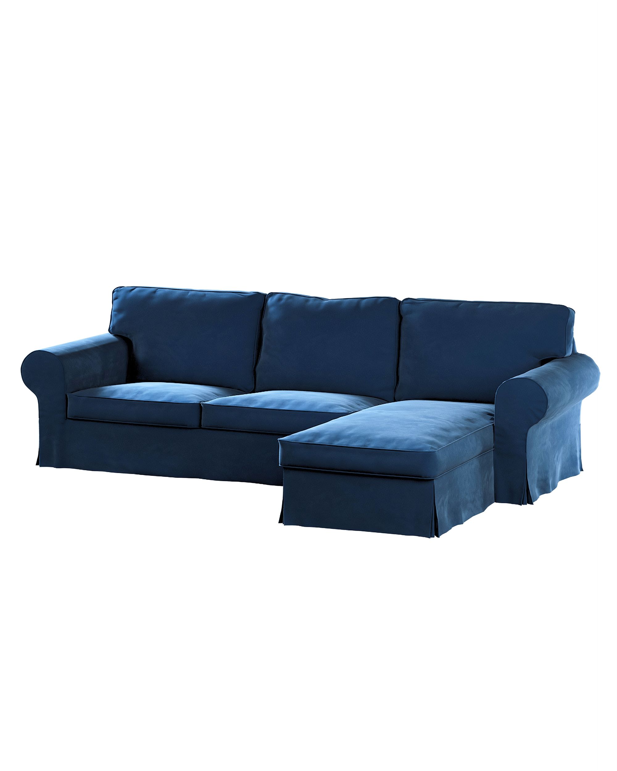 Bezug für Ektorp 2-Sitzer Sofa mit Recamiere Farbe dunkelblau Stoff glänzend, samt