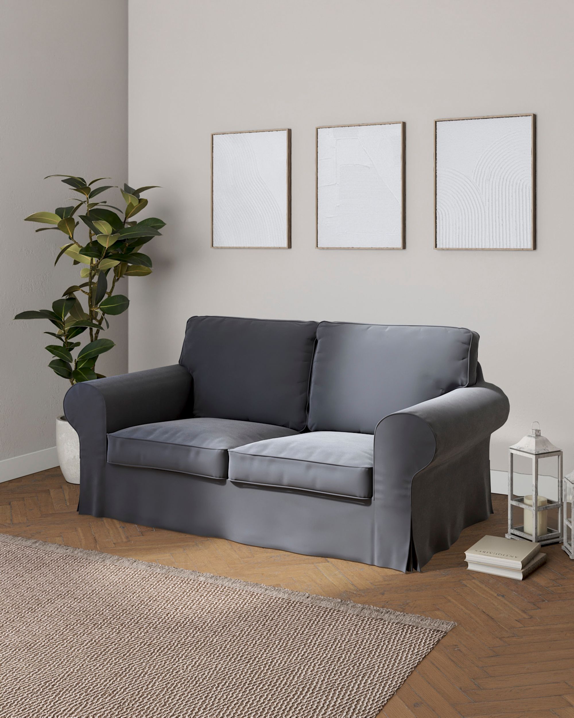 Bezug für Ektorp 2-Sitzer Schlafsofa NEUES Modell Farbe grau Stoff glänzend, samt