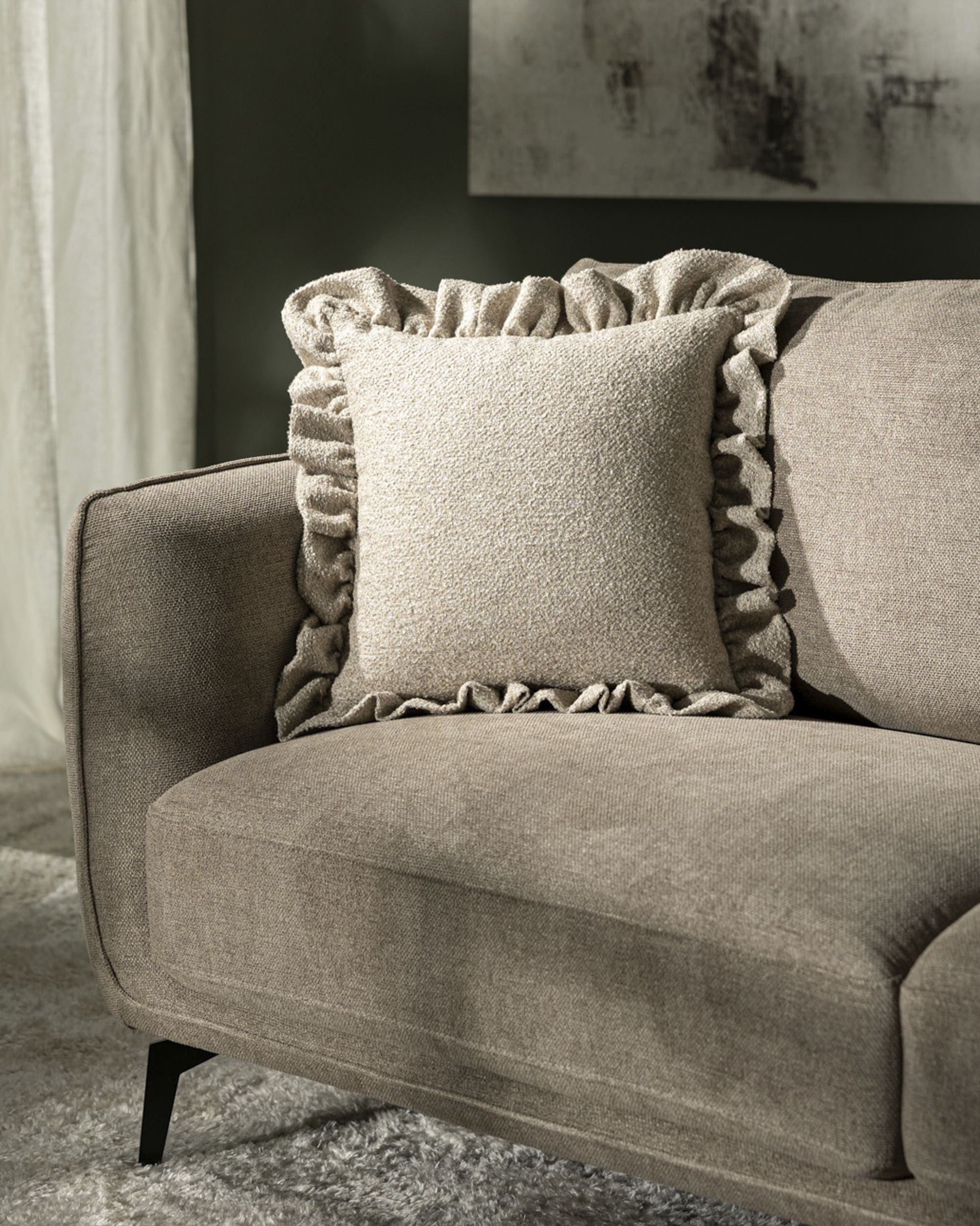 Kissenhülle Charlotte 45x45 cm mit Rüsche Farbe beige Stoff strukturiert