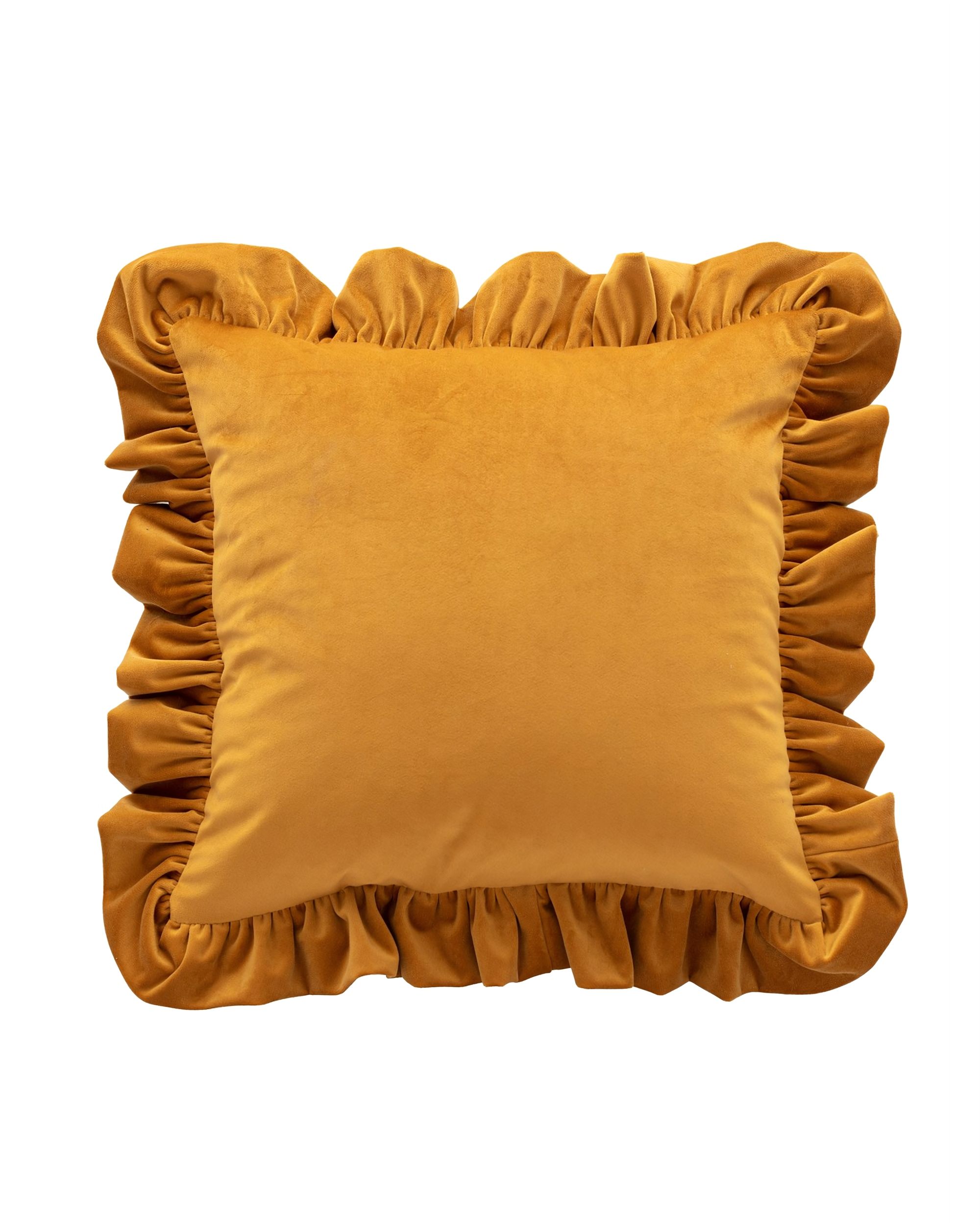 Kissenhülle Charlotte 45x45 cm mit Rüsche Farbe gelb Stoff glänzend, samt