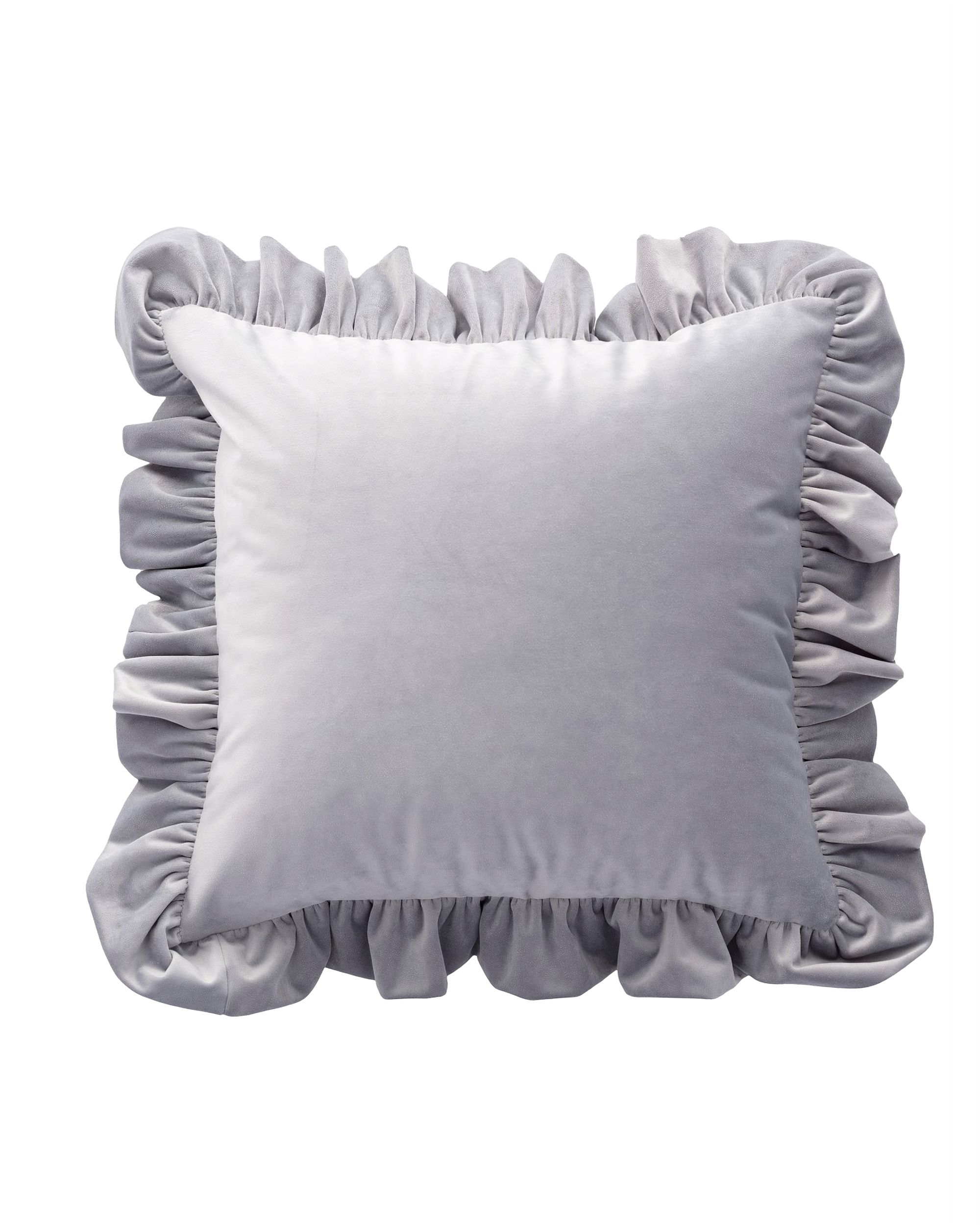 Kissenhülle Charlotte 45x45 cm mit Rüsche Farbe grau Stoff glänzend, samt