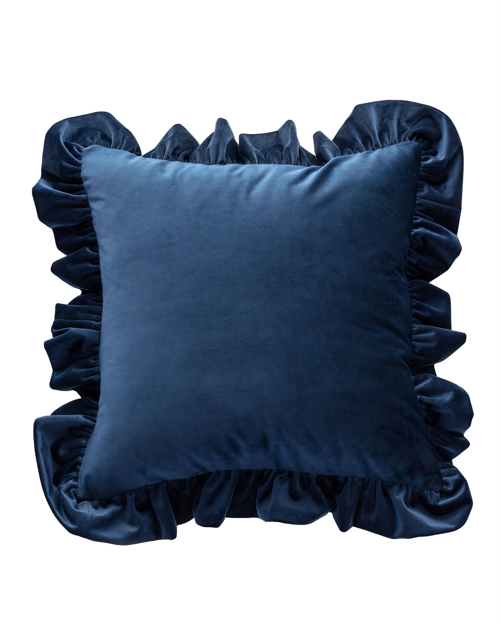 Kissenhülle Charlotte 45x45 cm mit Rüsche Farbe dunkelblau Stoff glänzend, samt
