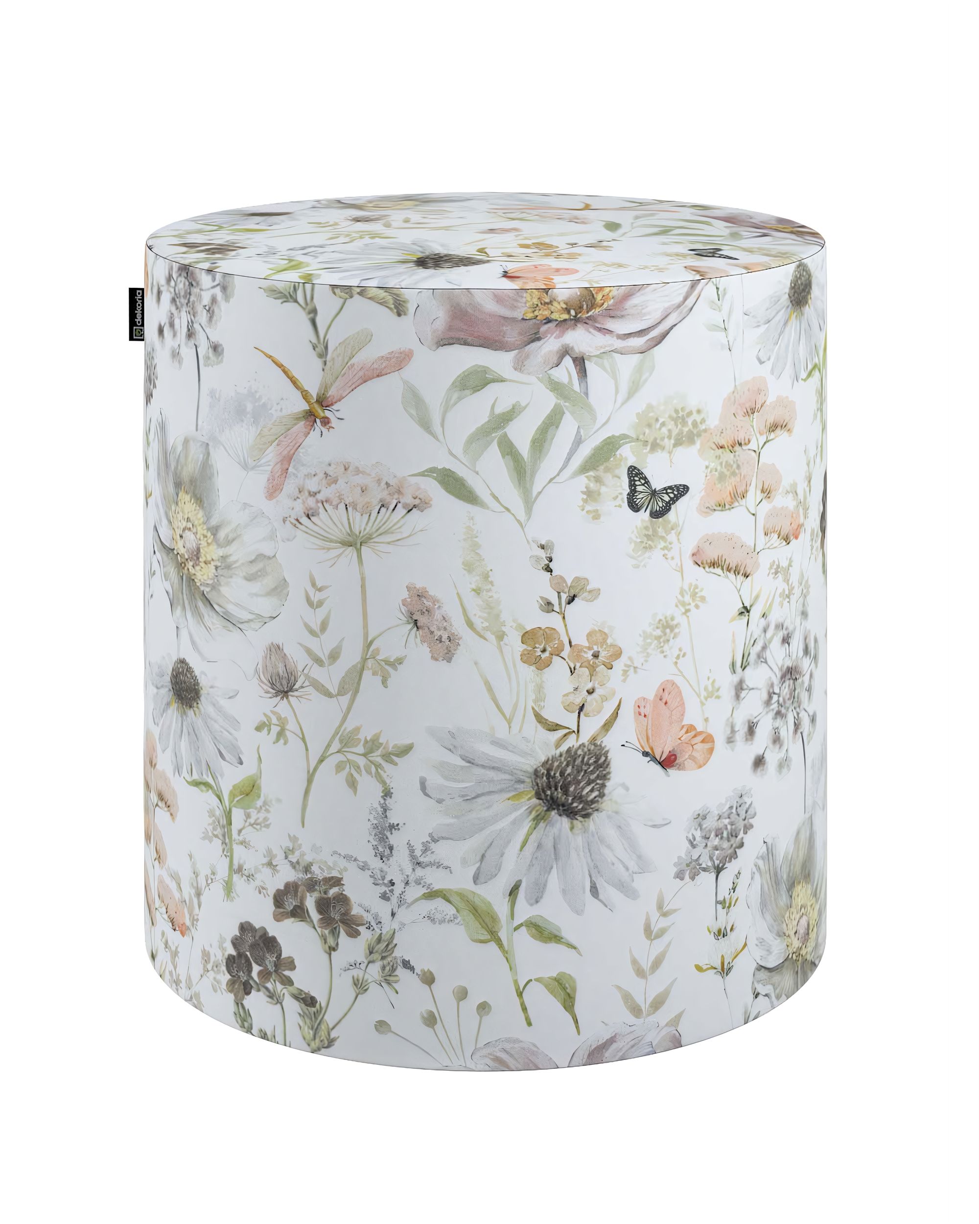 Pouf Barrel Farbe weiß Stoff gemustert