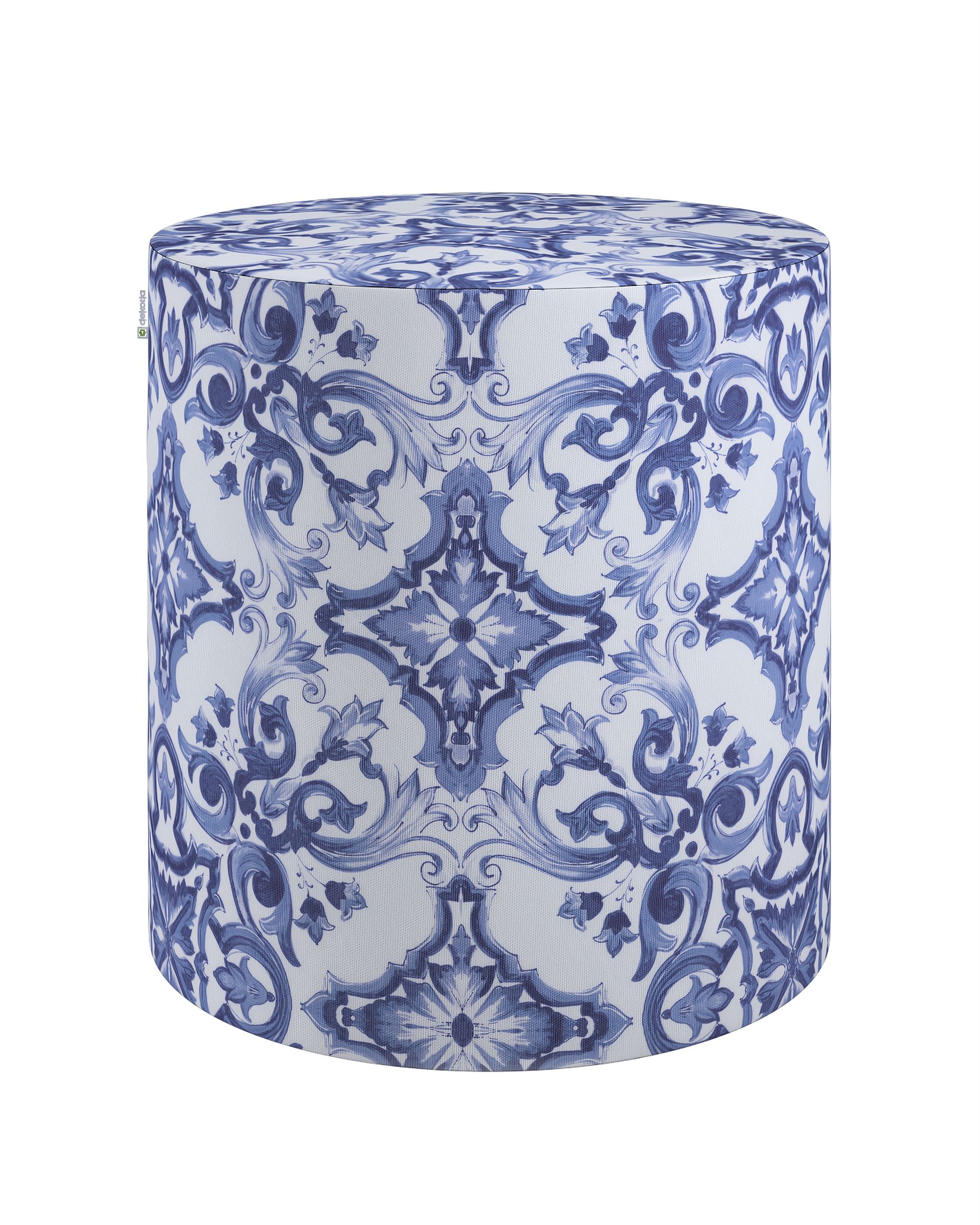 Pouf Barrel Farbe blau Stoff gemustert