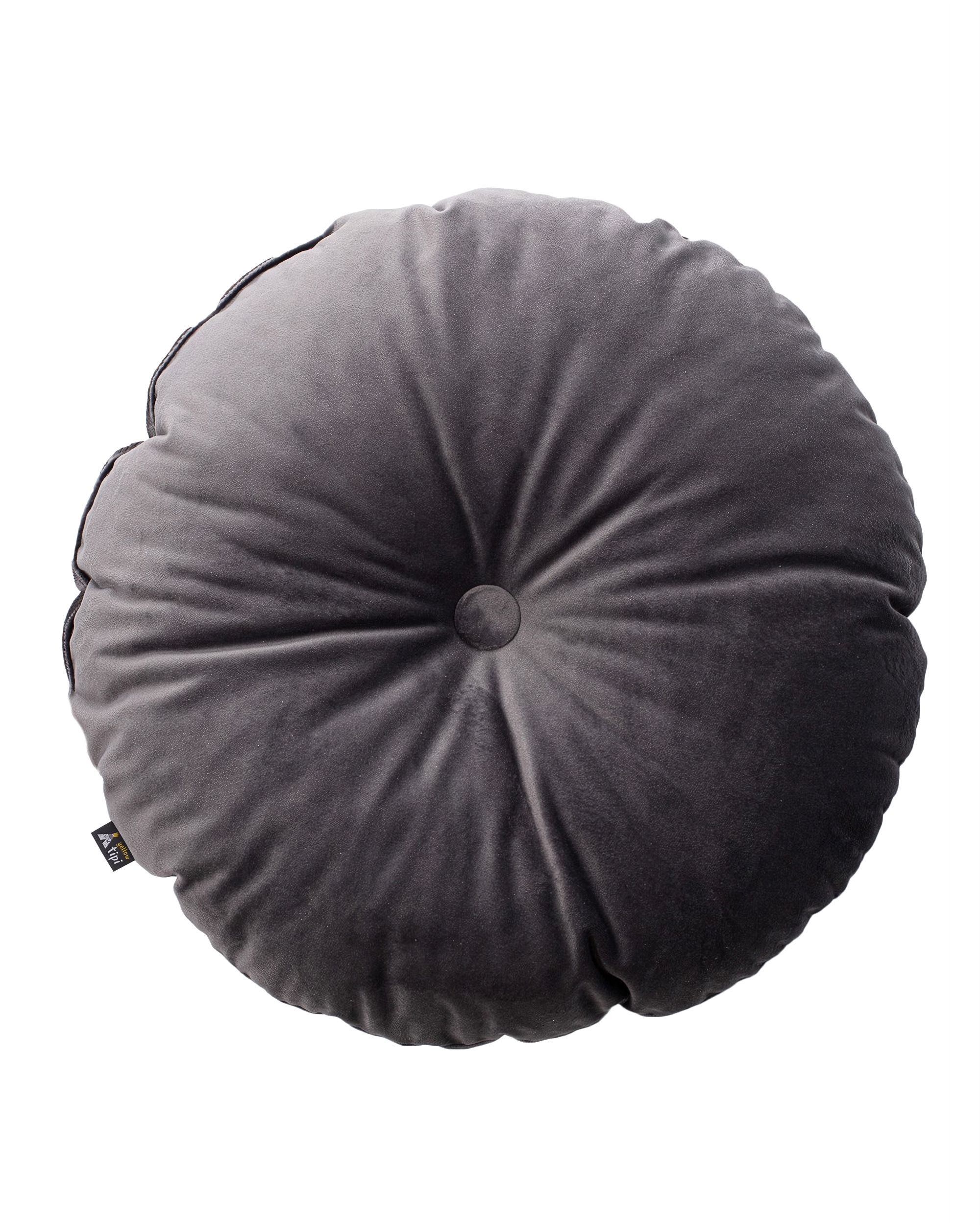 Rundes Velvet-Kissen Farbe grau Stoff glänzend, samt
