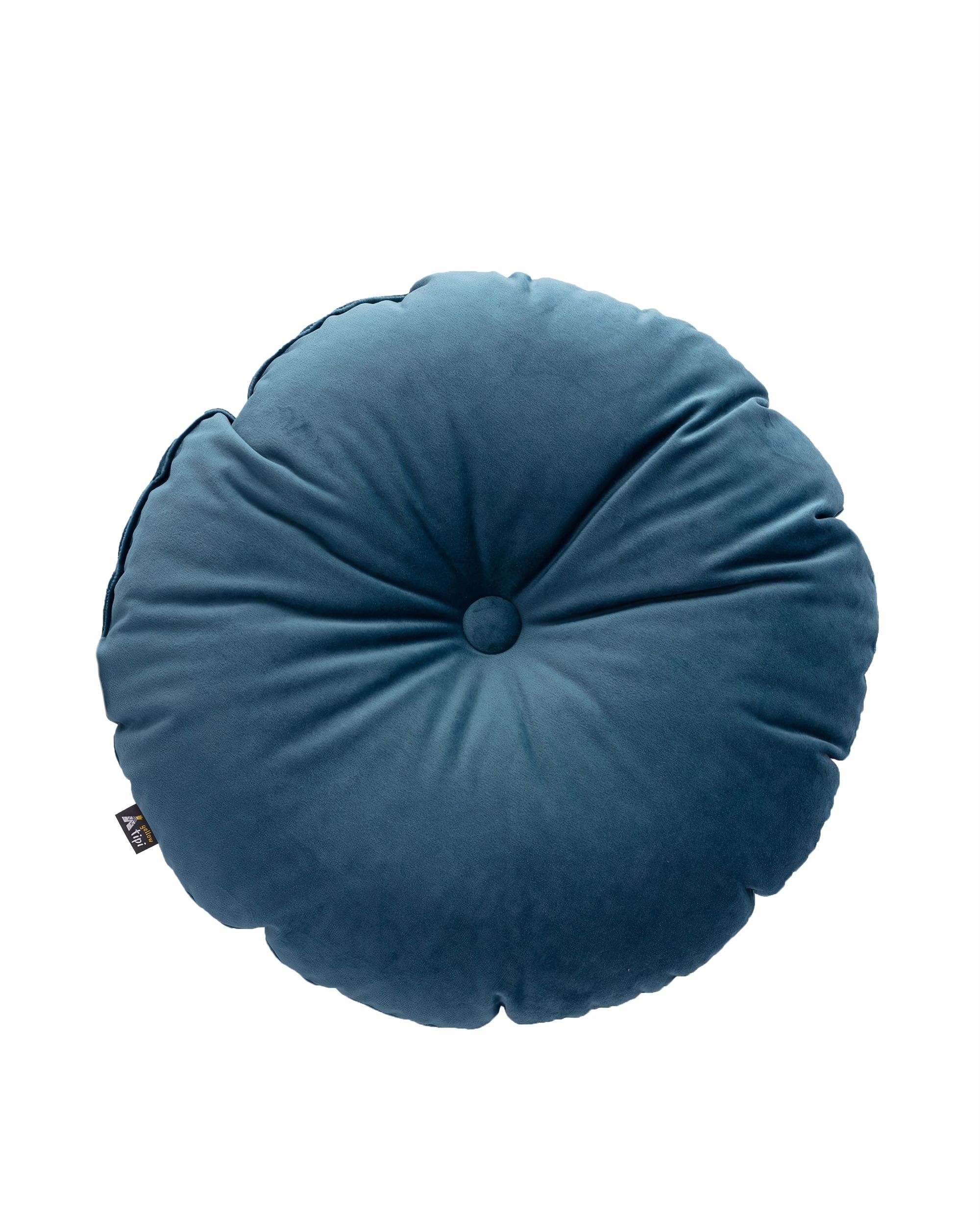 Rundes Velvet-Kissen Farbe blau Stoff glänzend, samt