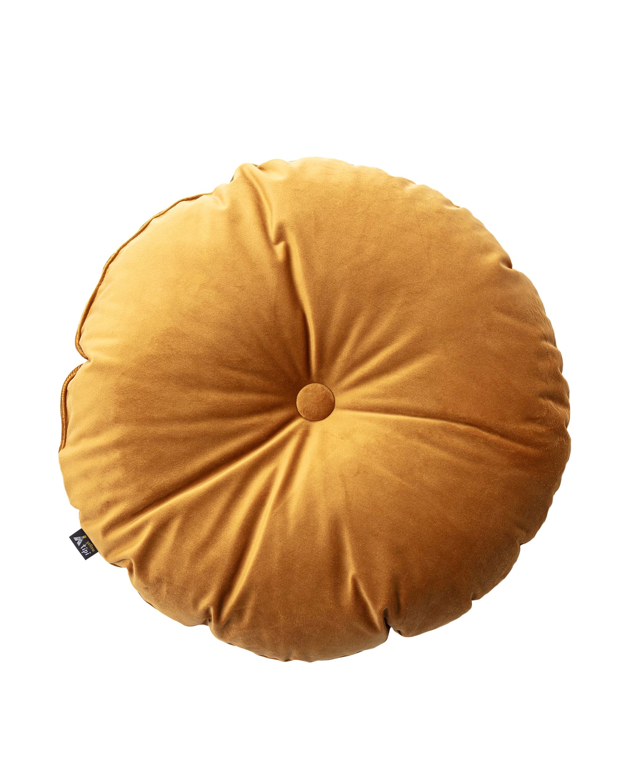 Rundes Velvet-Kissen Farbe gelb Stoff glänzend, samt