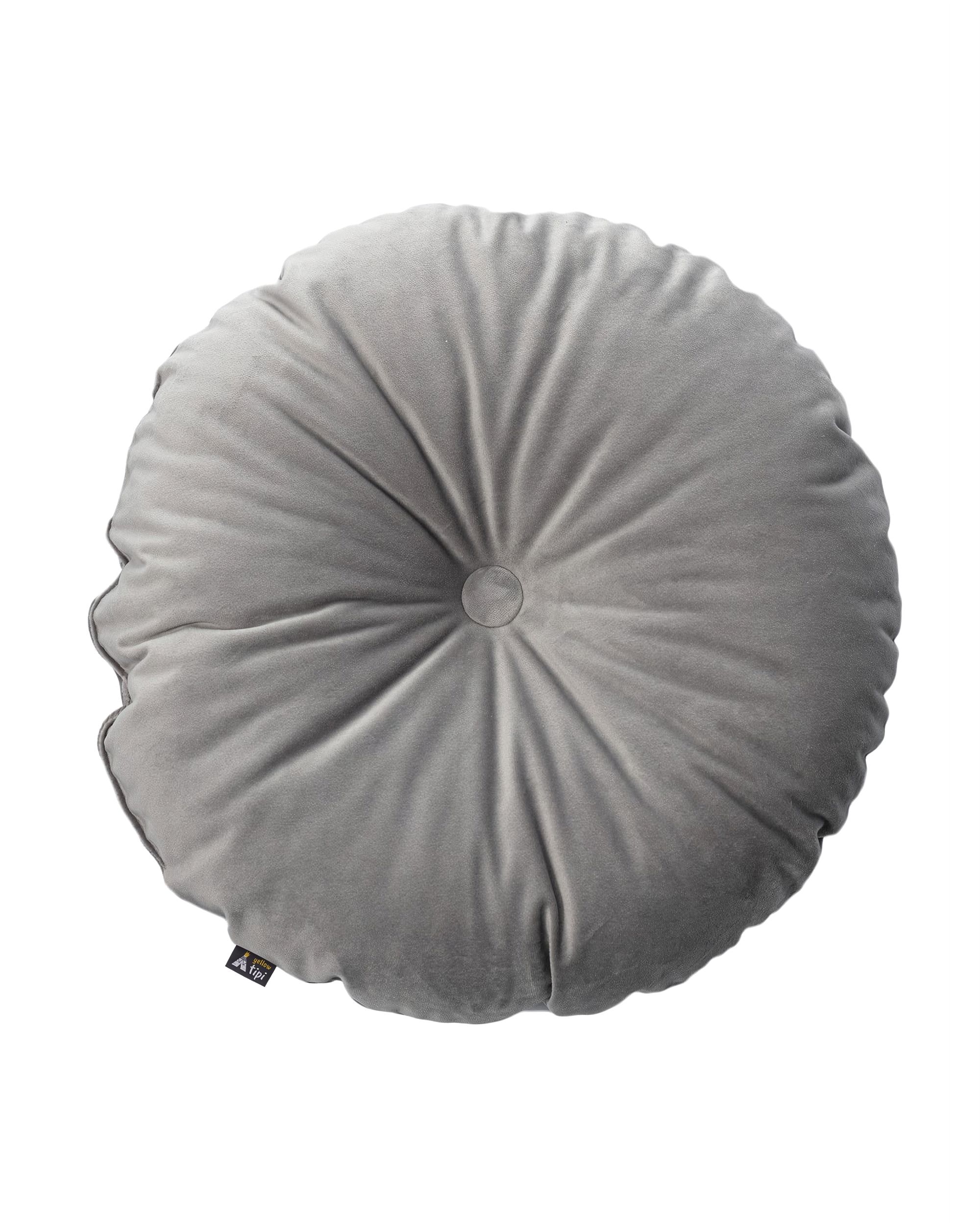 Rundes Velvet-Kissen Farbe grau Stoff glänzend, samt