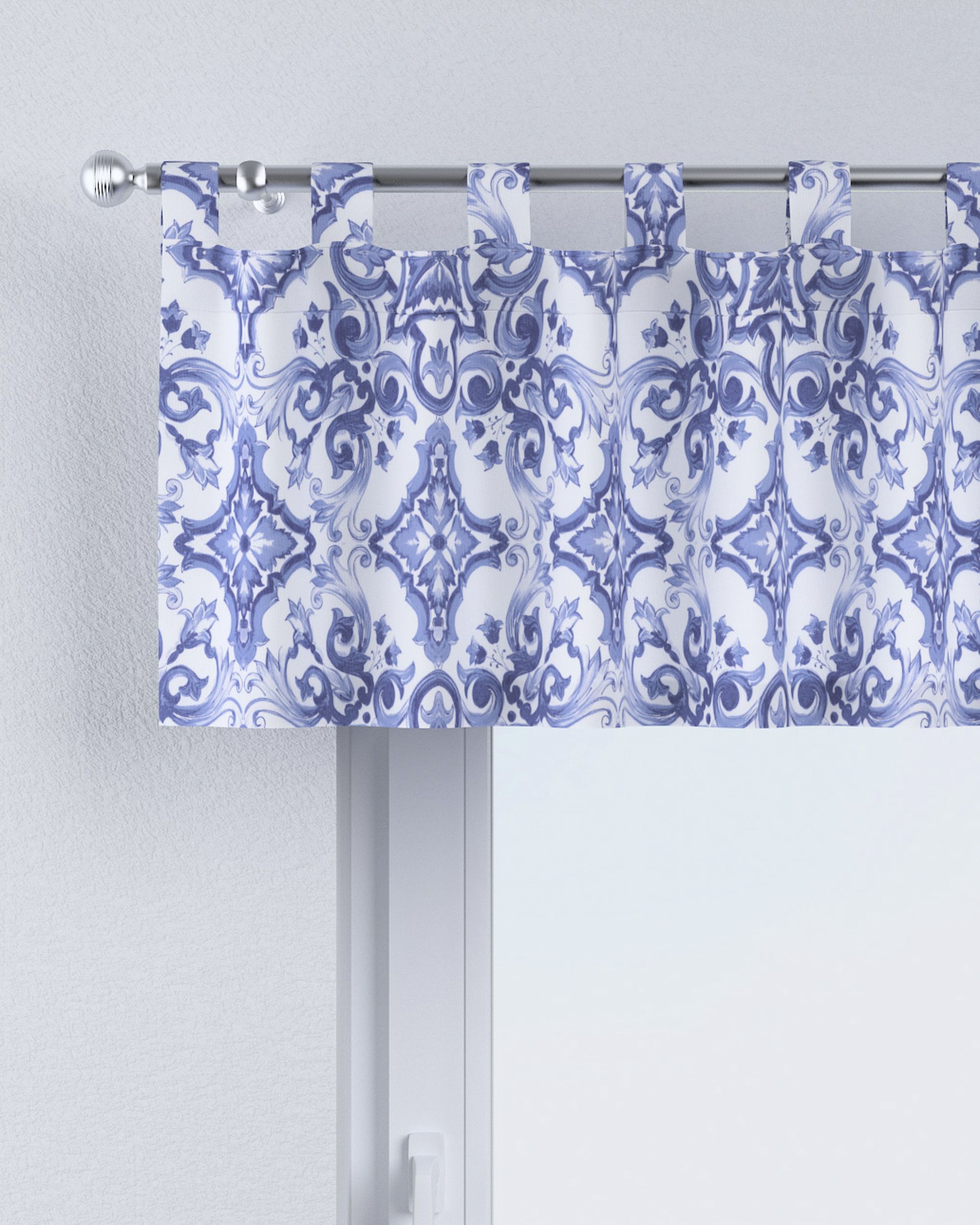 Kurzgardine mit Schlaufen Farbe blau Stoff gemustert