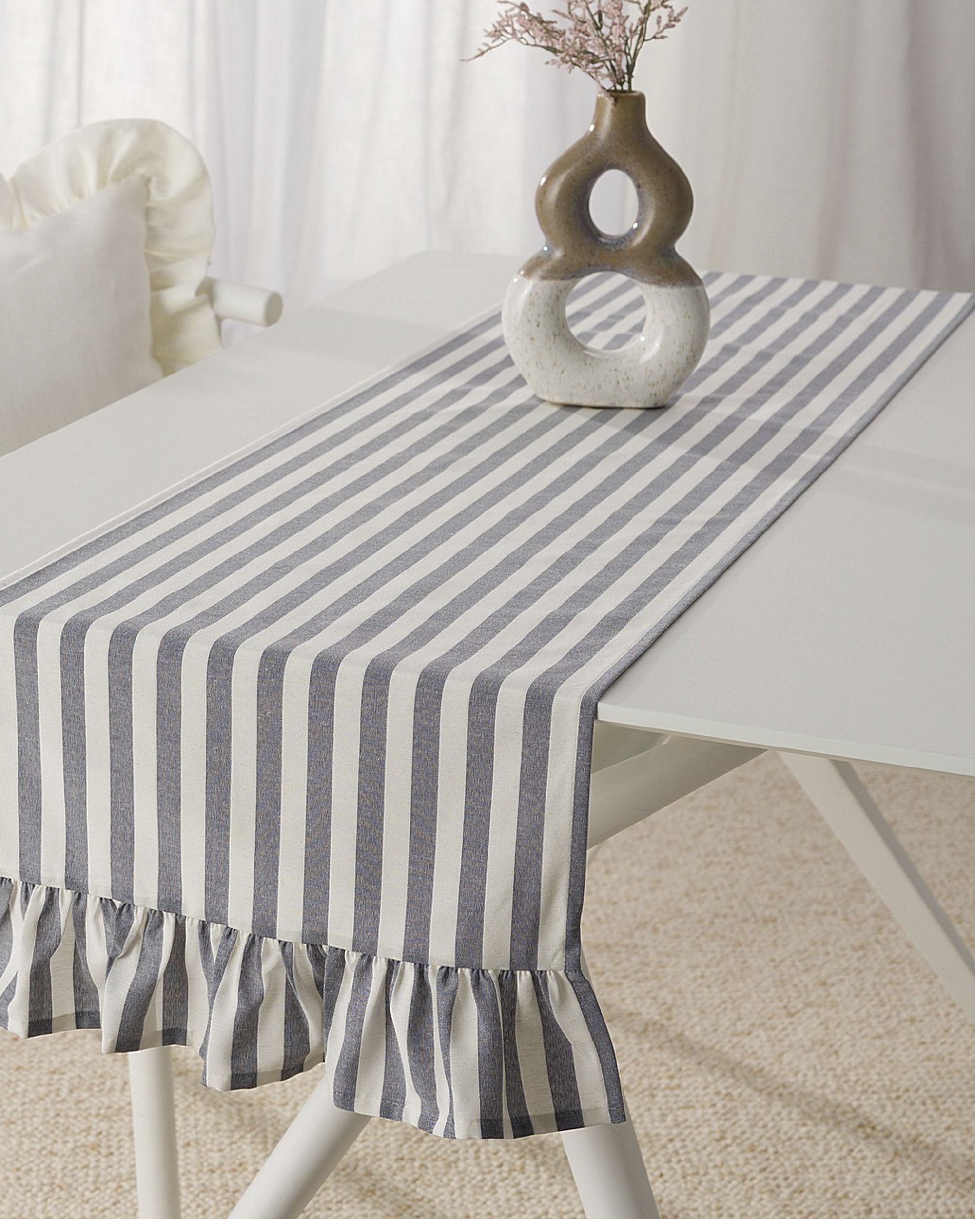 Tischläufer mit Rüsche 40x160 cm Farbe dunkelblau Stoff gemustert