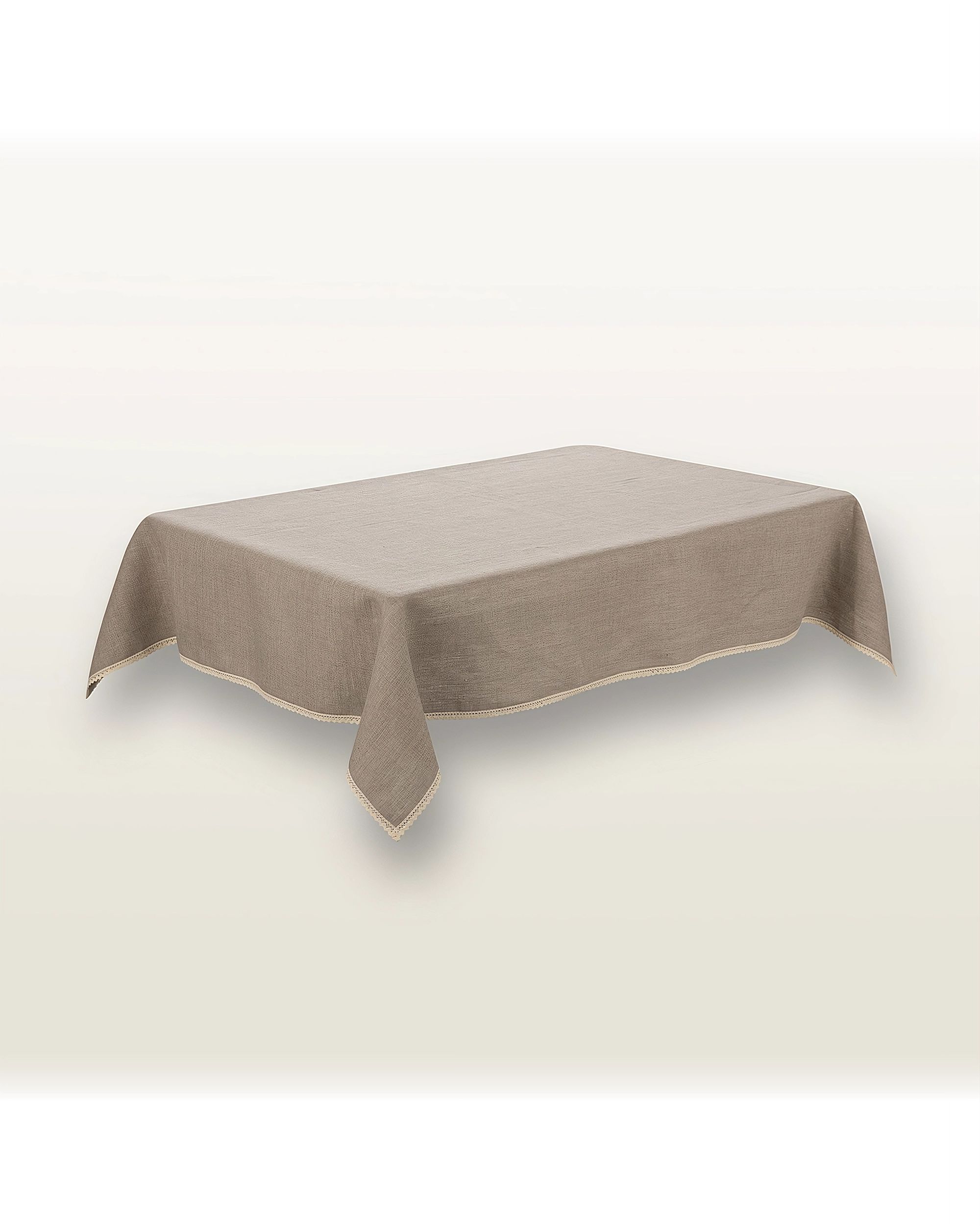 Tischdecke mit Spitze Farbe beige Stoff halbtransparent, strukturiert
