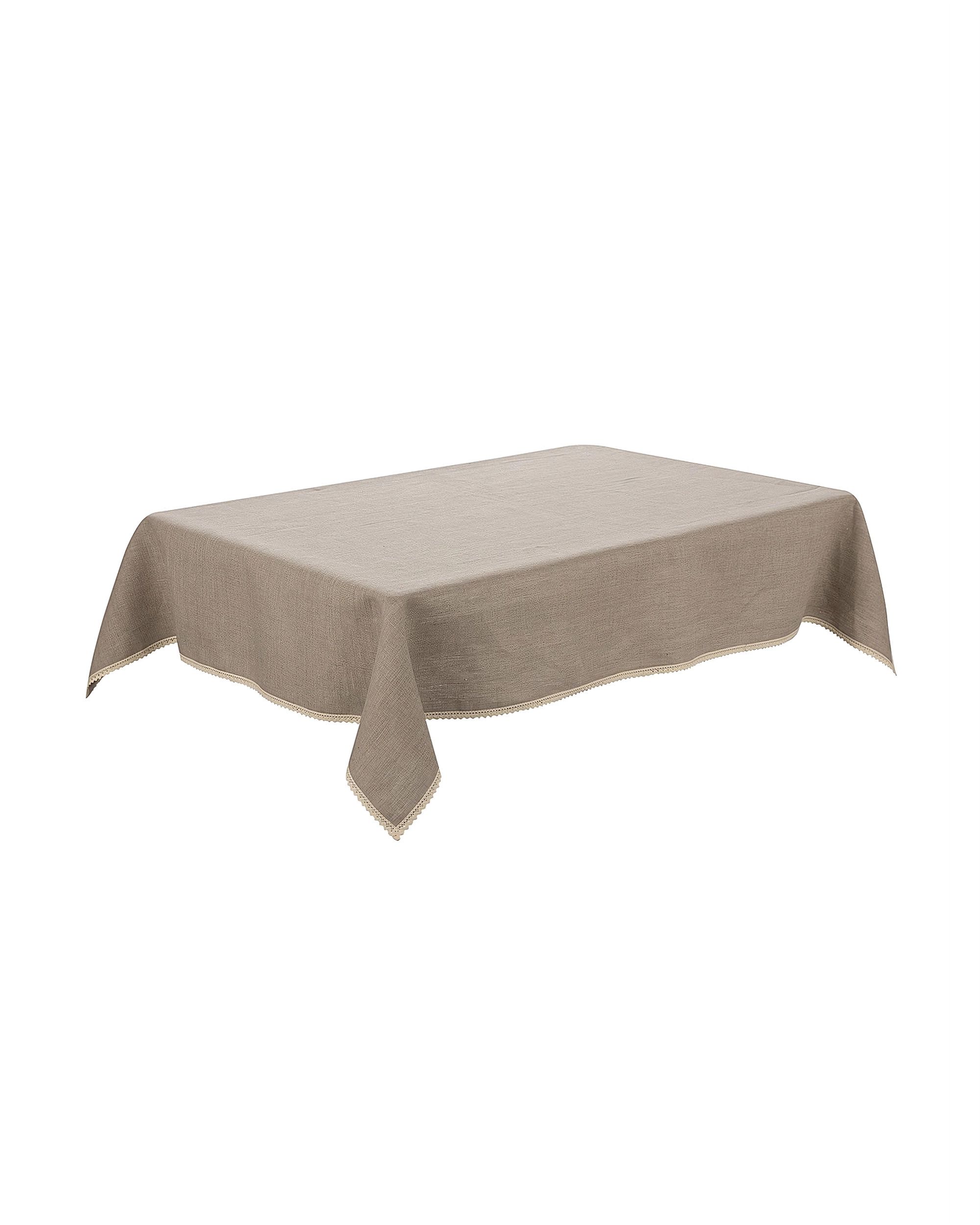 Tischdecke mit Spitze Farbe beige Stoff halbtransparent, strukturiert (hover)