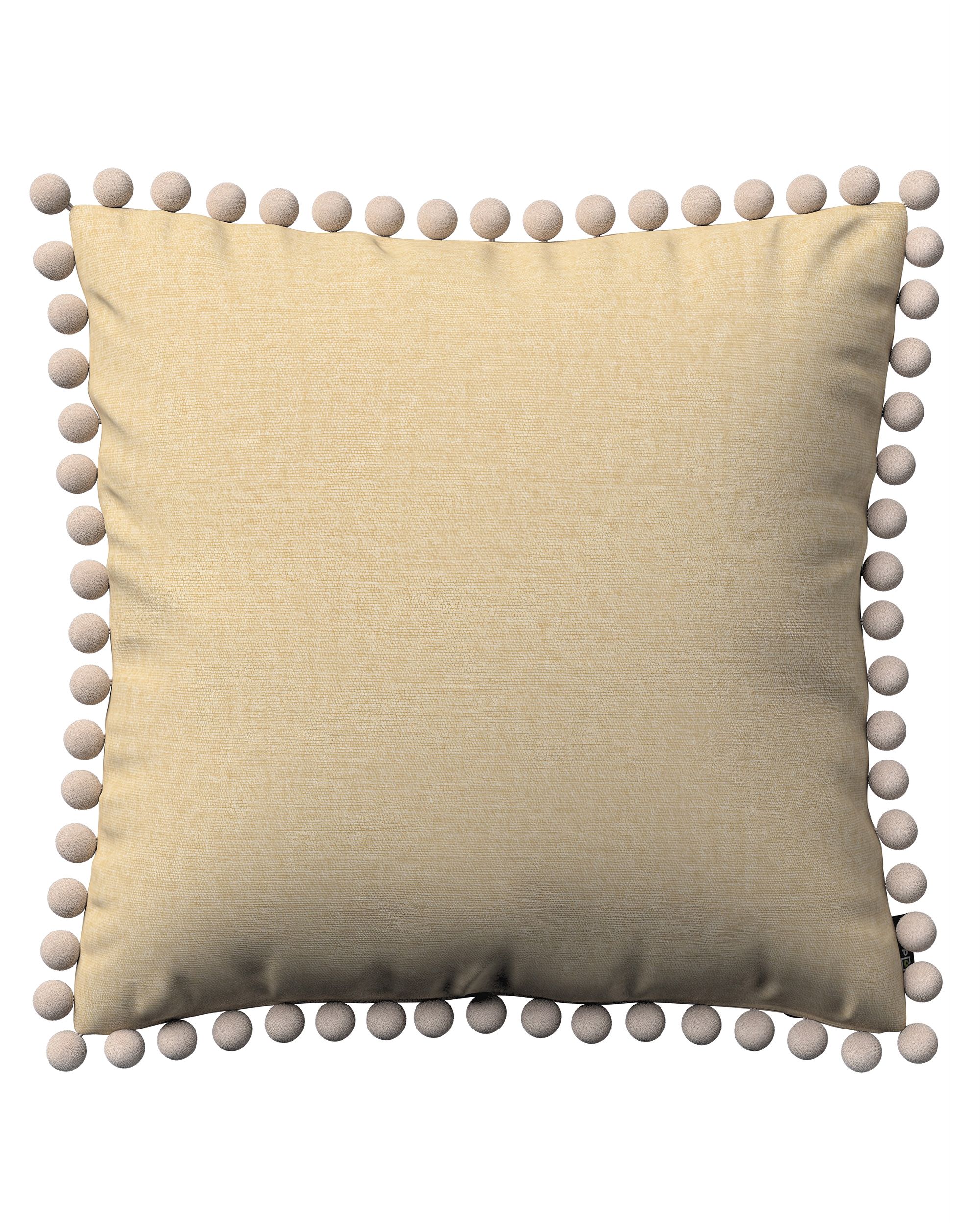 Kissenhülle Wera mit Bommeln Farbe beige Stoff glänzend, strukturiert