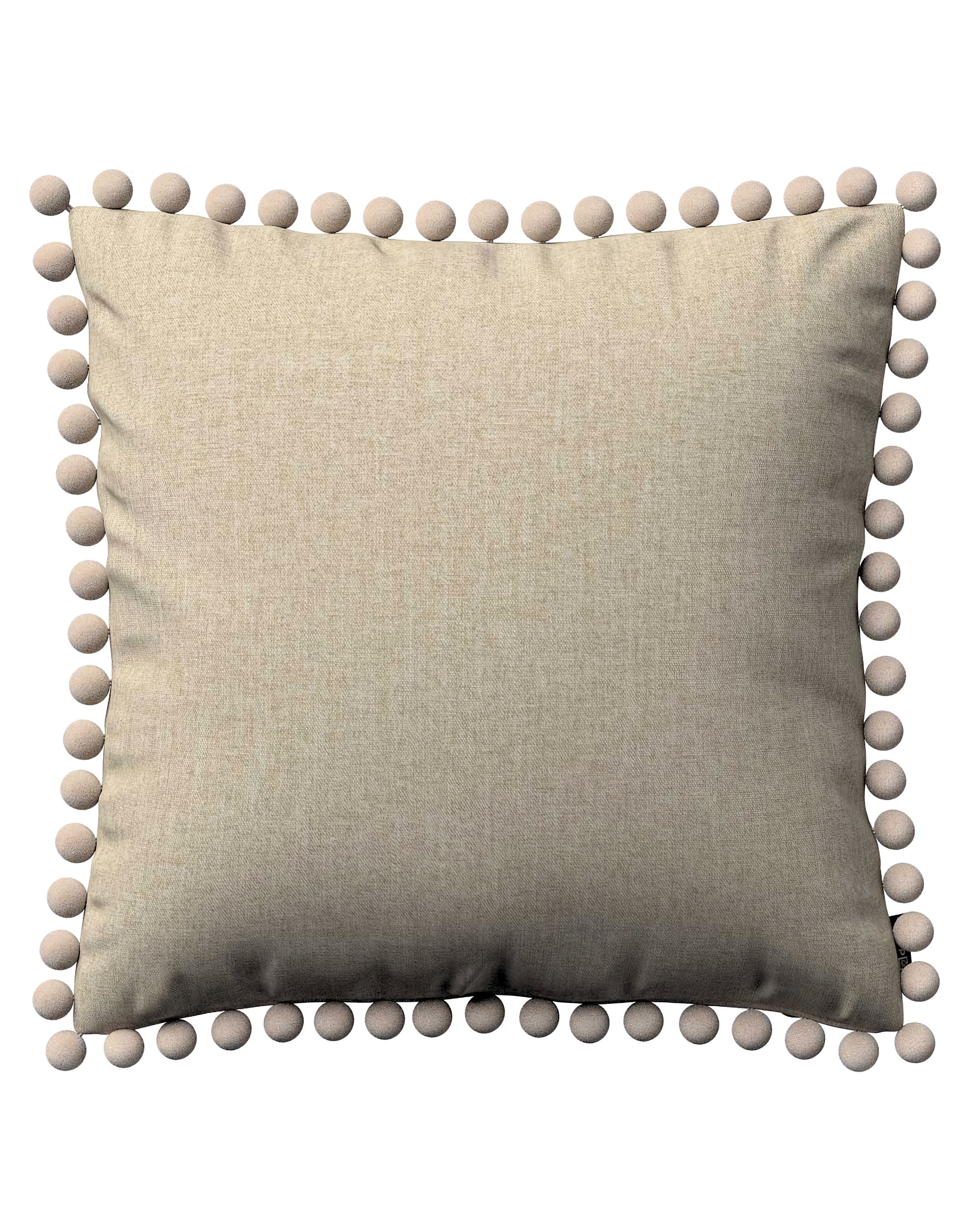 Kissenhülle Wera mit Bommeln Farbe beige Stoff strukturiert