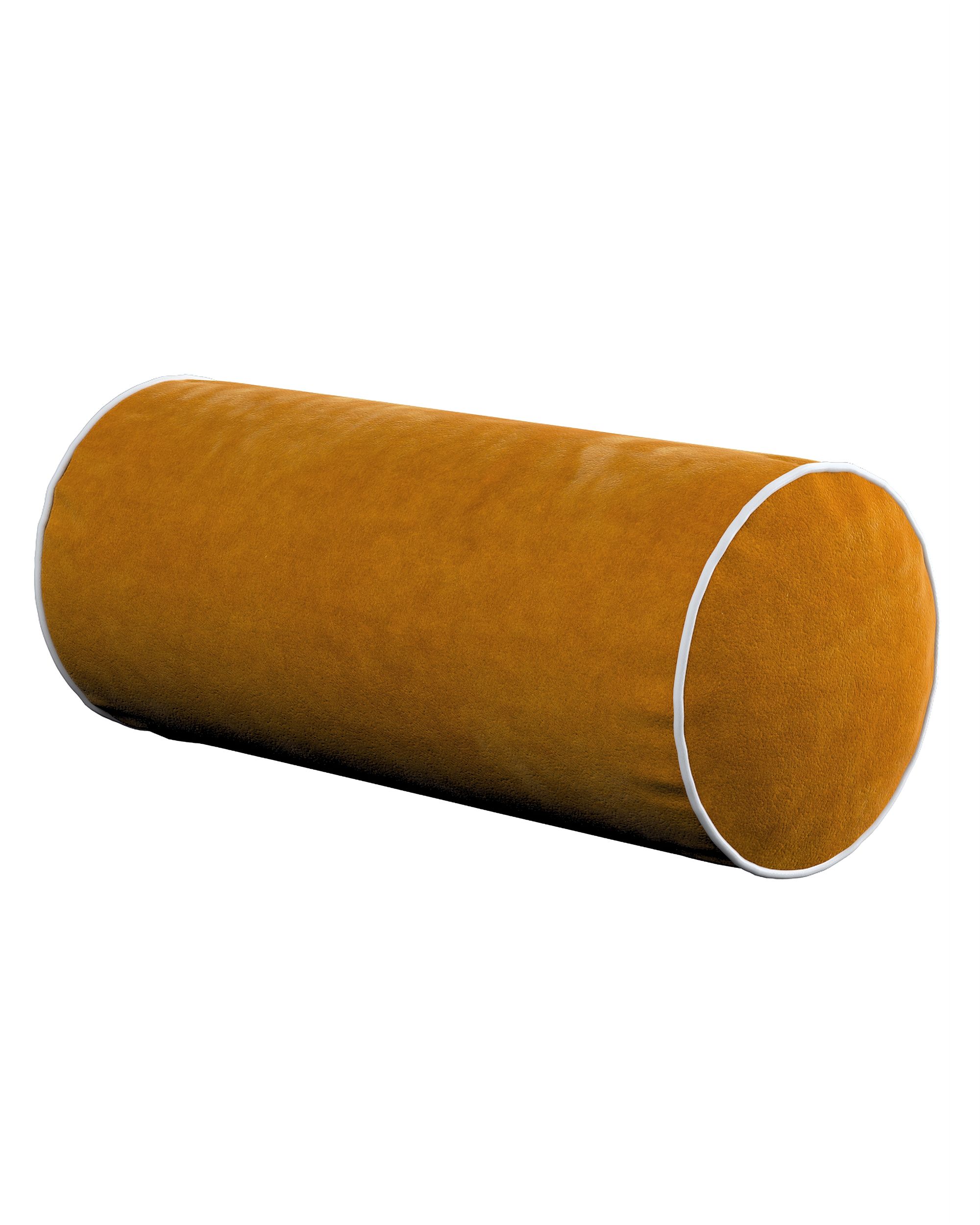 Einfache Nackenrolle mit Einfassband Farbe gelb Stoff glänzend, samt