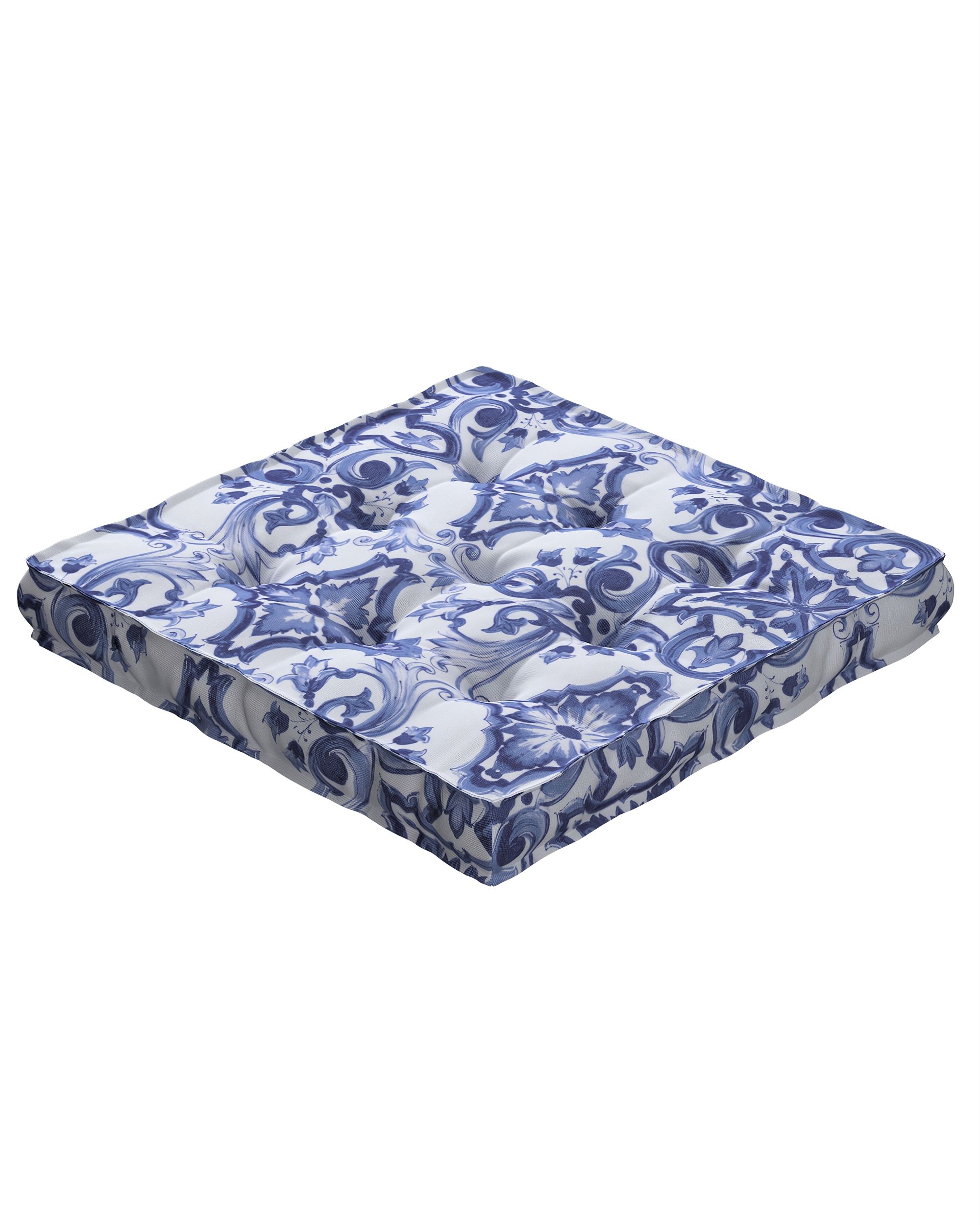 Sitzkissen Jacob mit Handgriff Farbe blau Stoff gemustert (hover)