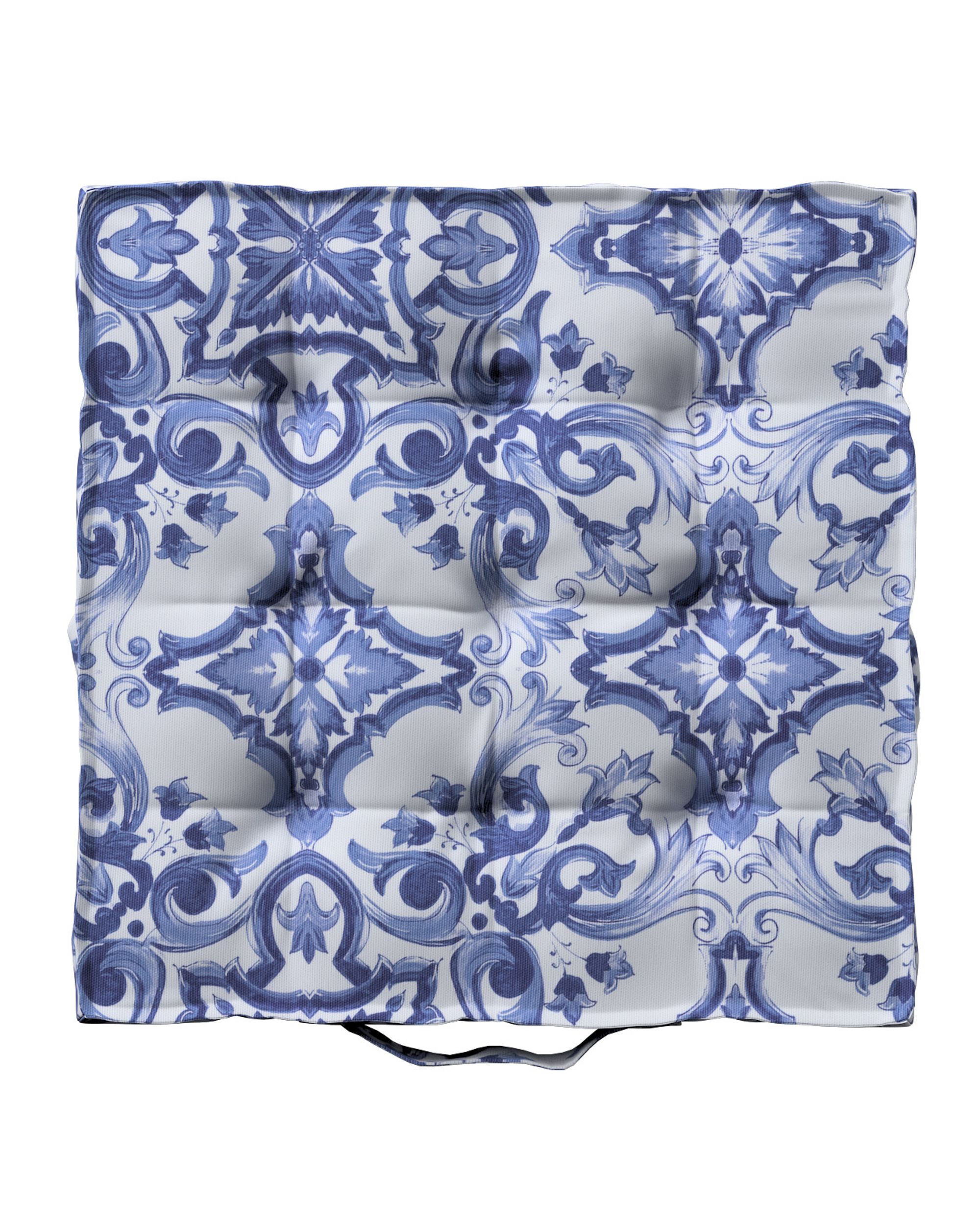 Sitzkissen Jacob mit Handgriff Farbe blau Stoff gemustert
