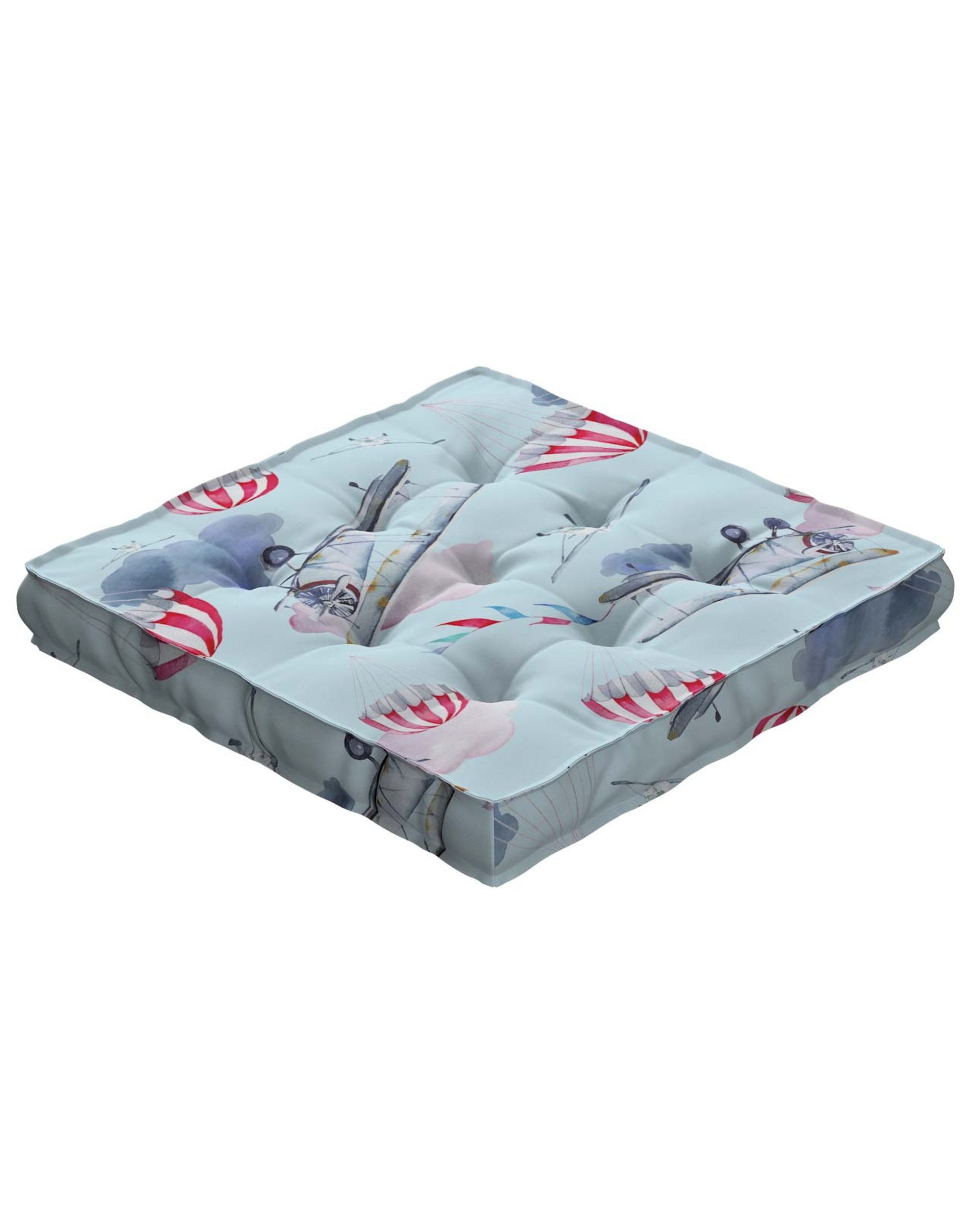 Sitzkissen Jacob mit Handgriff Farbe blau Stoff gemustert