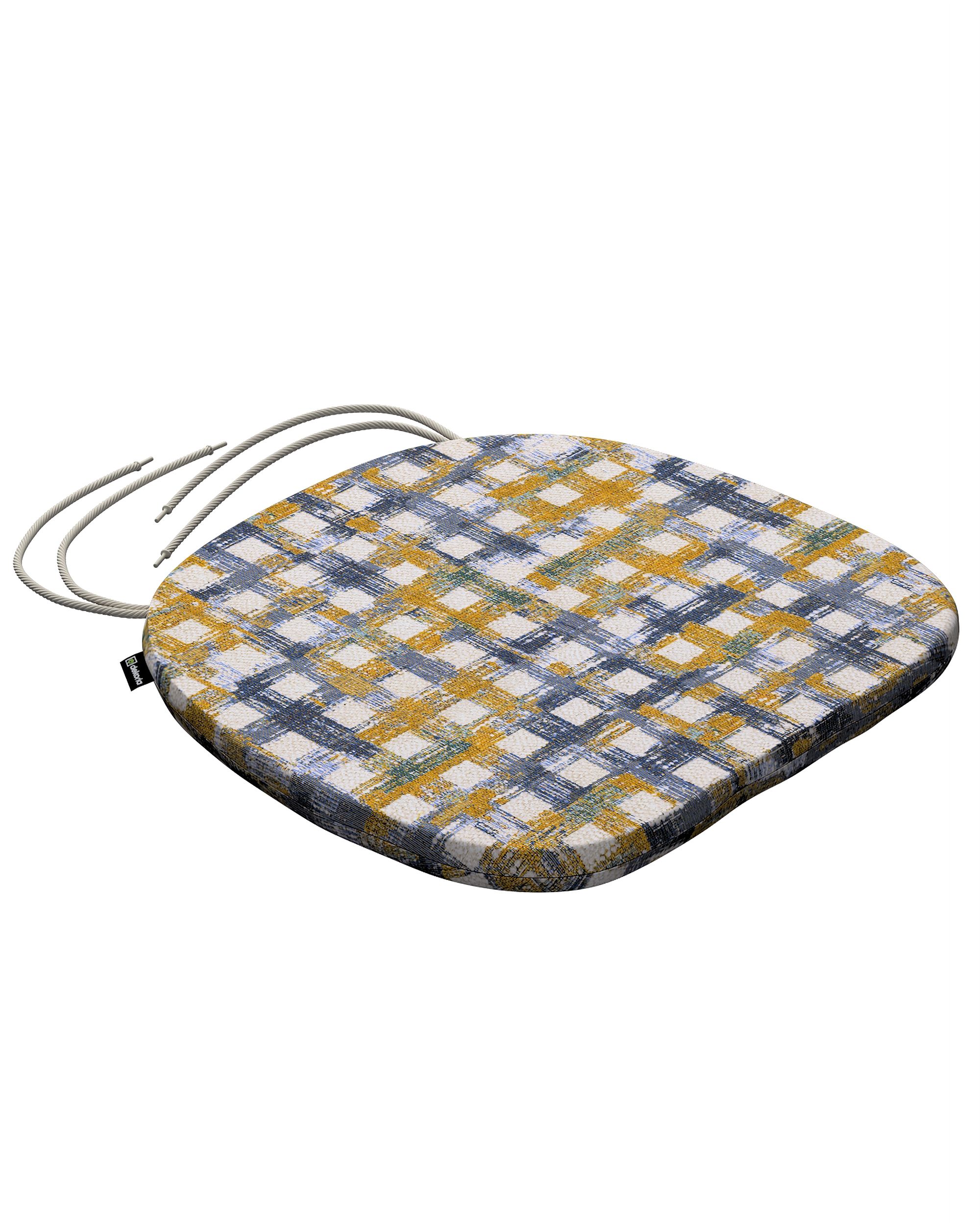 Stuhlkissen Marcus mit Bindeschnur Farbe blau Stoff strukturiert, gemustert