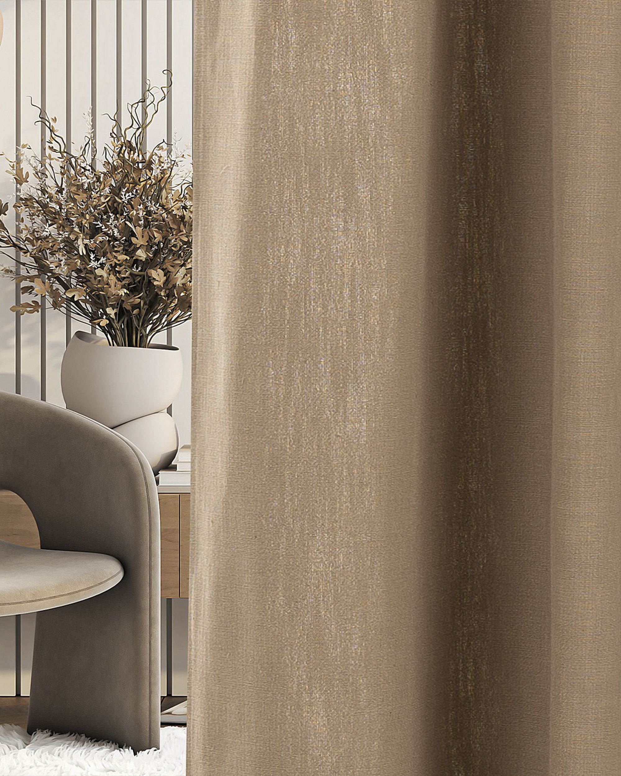Fertigvorhang mit Falten-/Schlaufenband 140x280cm light brown