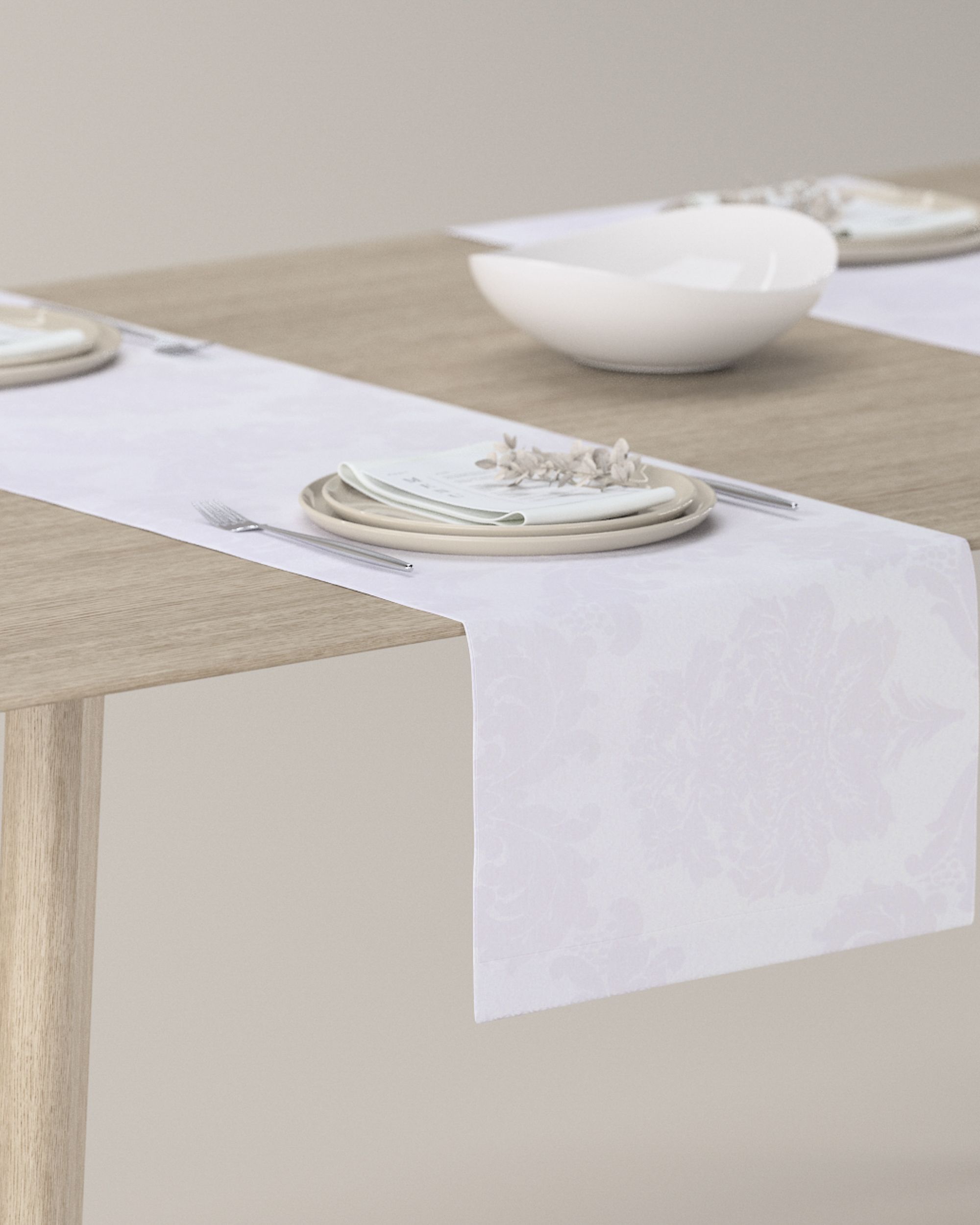 Tischläufer Farbe weiß Stoff glänzend, strukturiert, gemustert