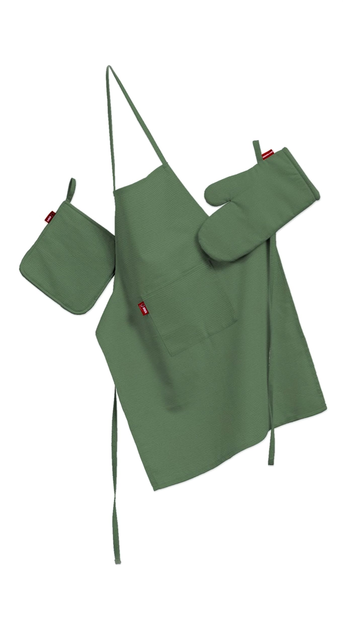 Küchenset: Schürze, Handschuh, Topflappen Farbe grün