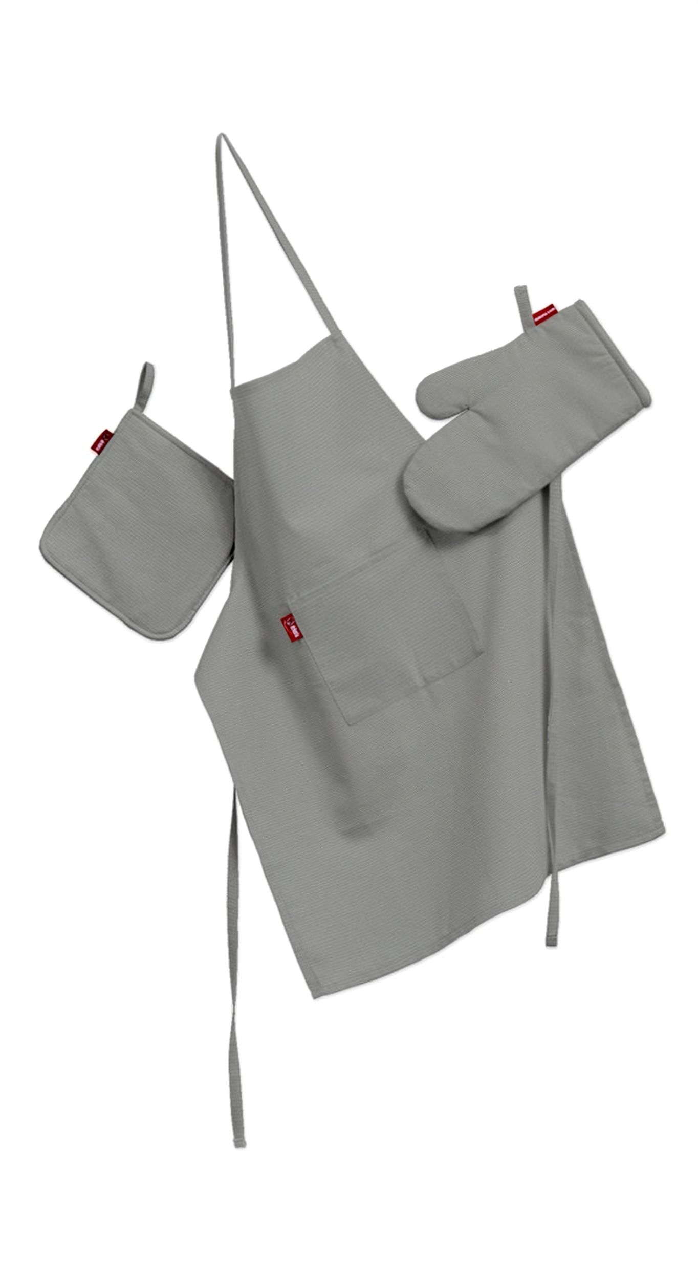 Küchenset: Schürze, Handschuh, Topflappen Farbe grau