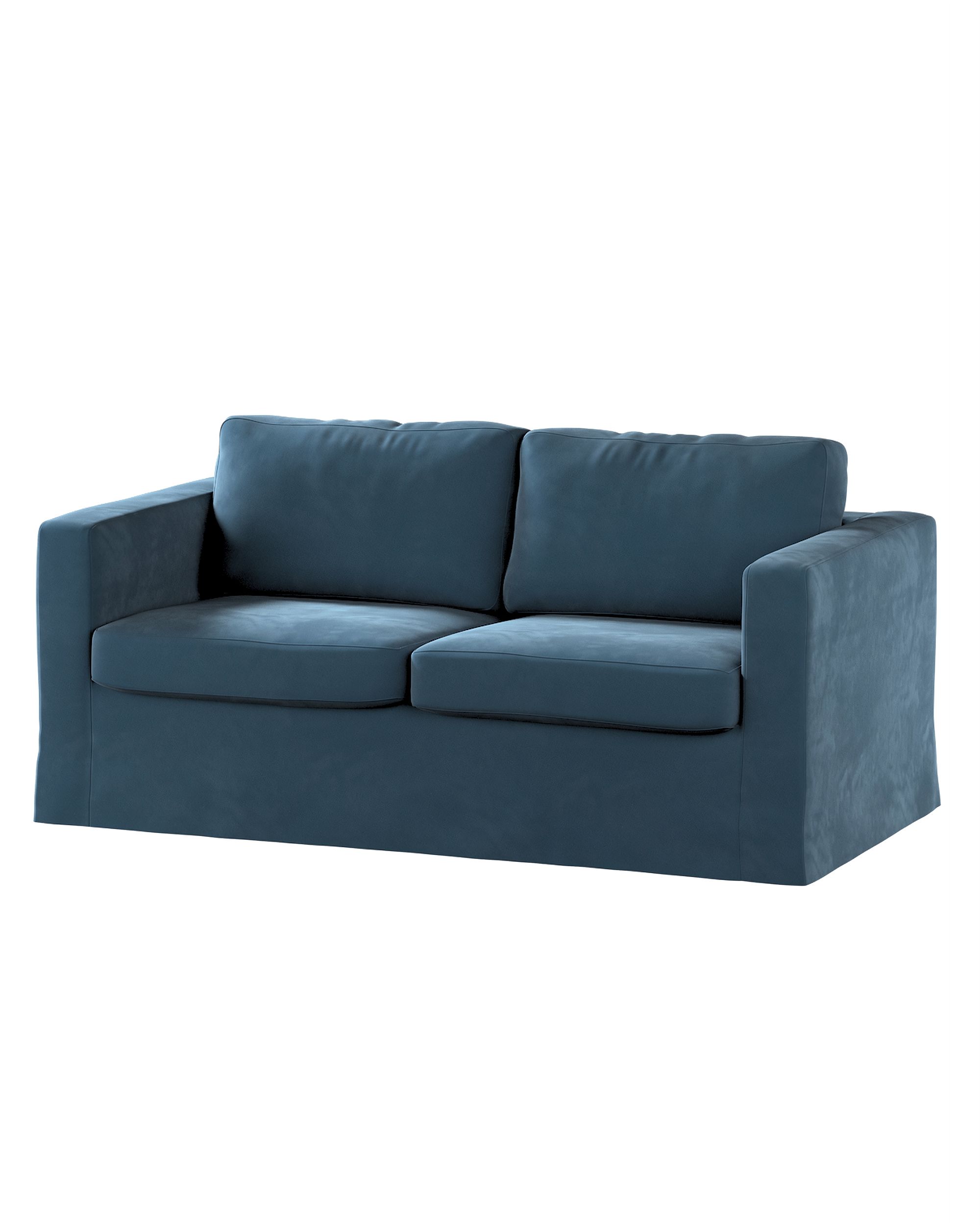 Bezug für Karlstad 2-Sitzer Sofa nicht ausklappbar, lang Farbe blau Stoff glänzend, samt