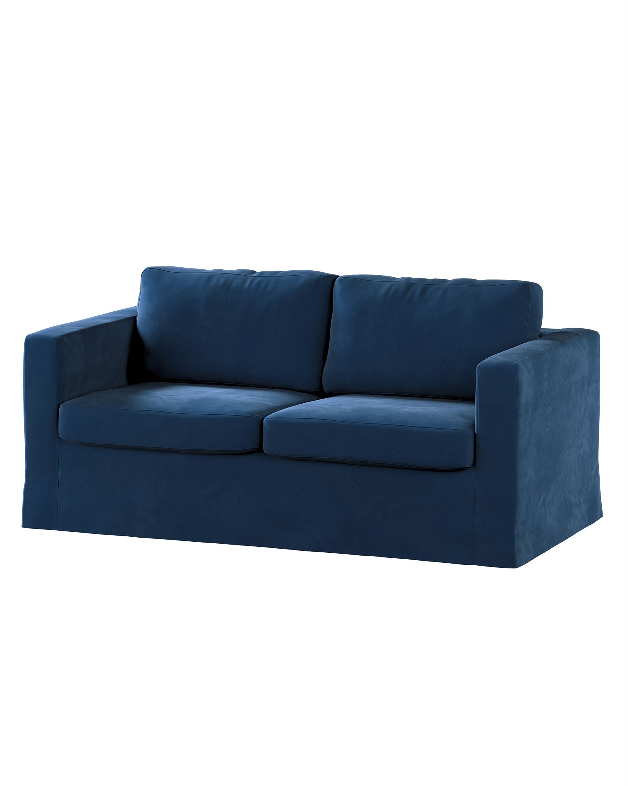 Bezug für Karlstad 2-Sitzer Sofa nicht ausklappbar, lang Farbe dunkelblau Stoff glänzend, samt