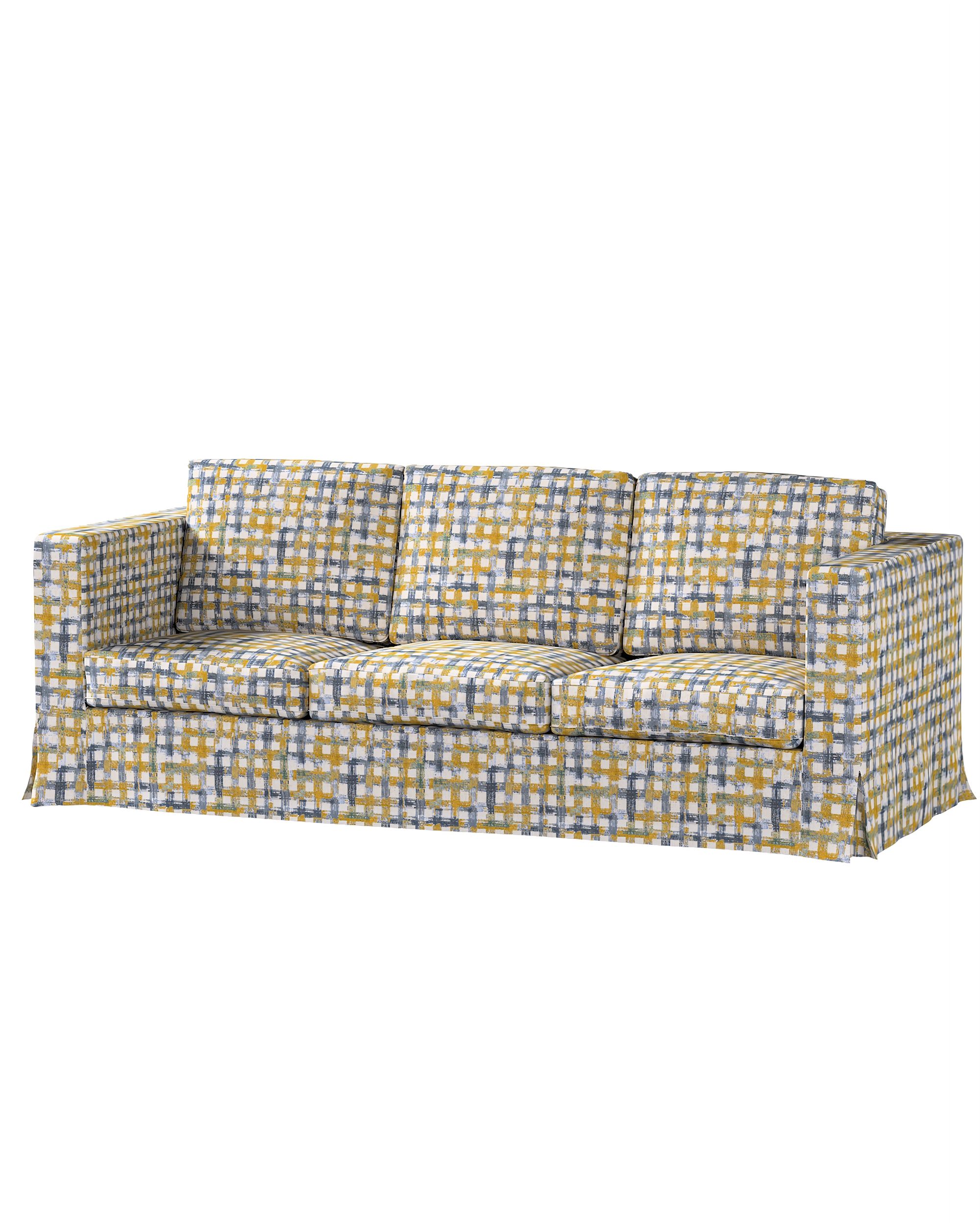 Bezug für Karlanda 3-Sitzer Sofa nicht ausklappbar, lang Farbe blau Stoff strukturiert, gemustert