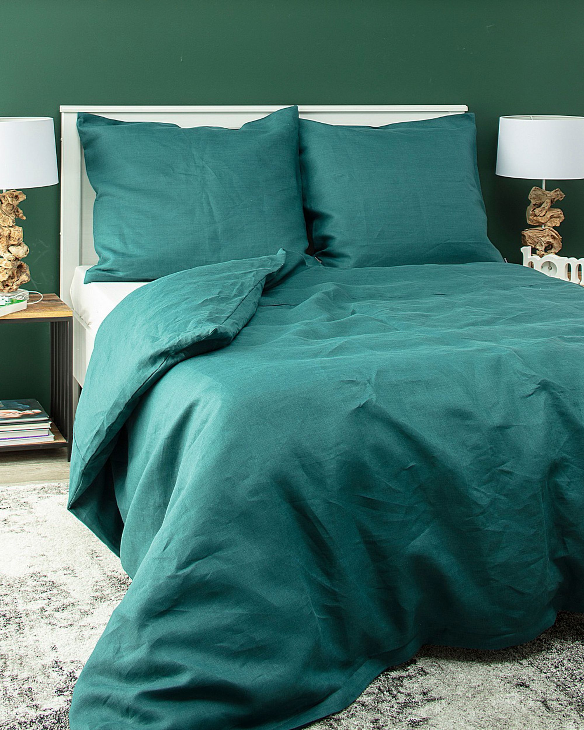 Leinen-Bettwäsche-Set Linen 220x200 cm Farbe grün Stoff halbtransparent, strukturiert