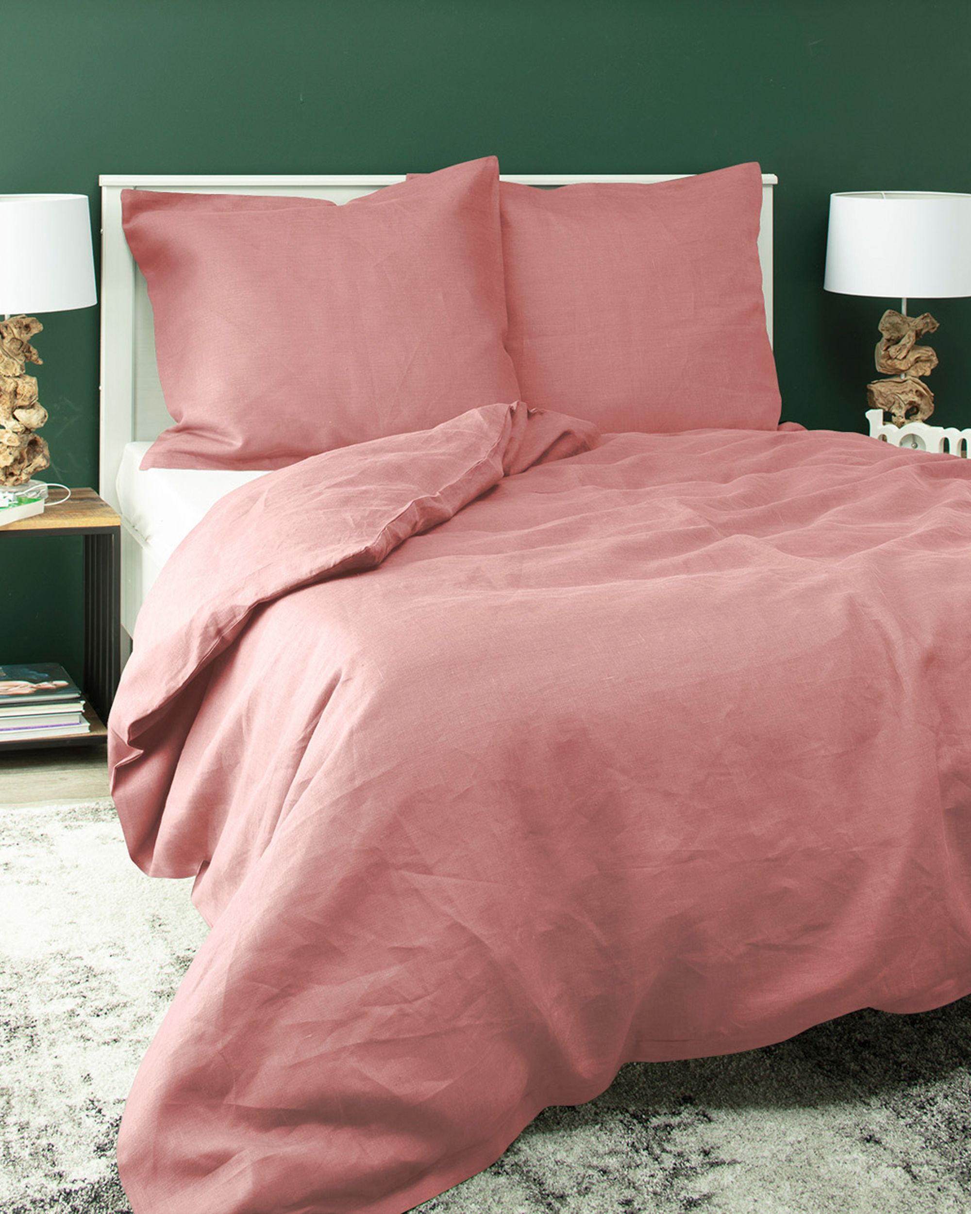 Leinen-Bettwäsche-Set Linen 200x200 cm Farbe rosa Stoff halbtransparent, strukturiert