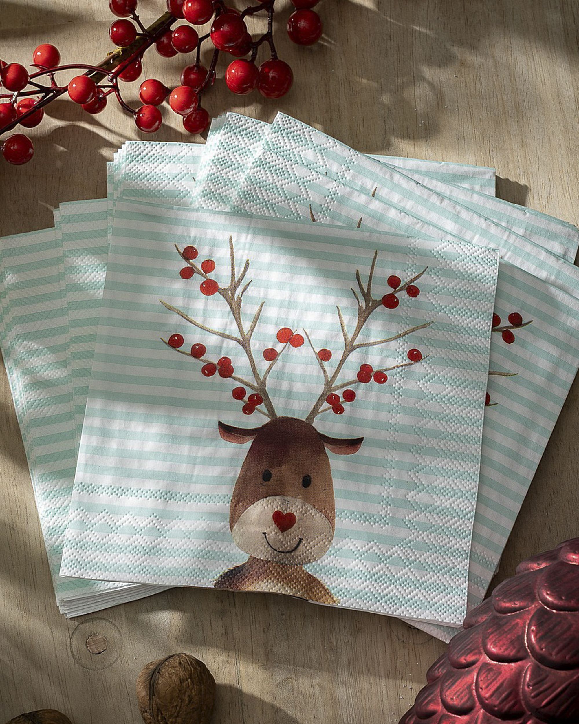 Weihnachtsservietten Reindeer Stripes 20 Stck. (hover)