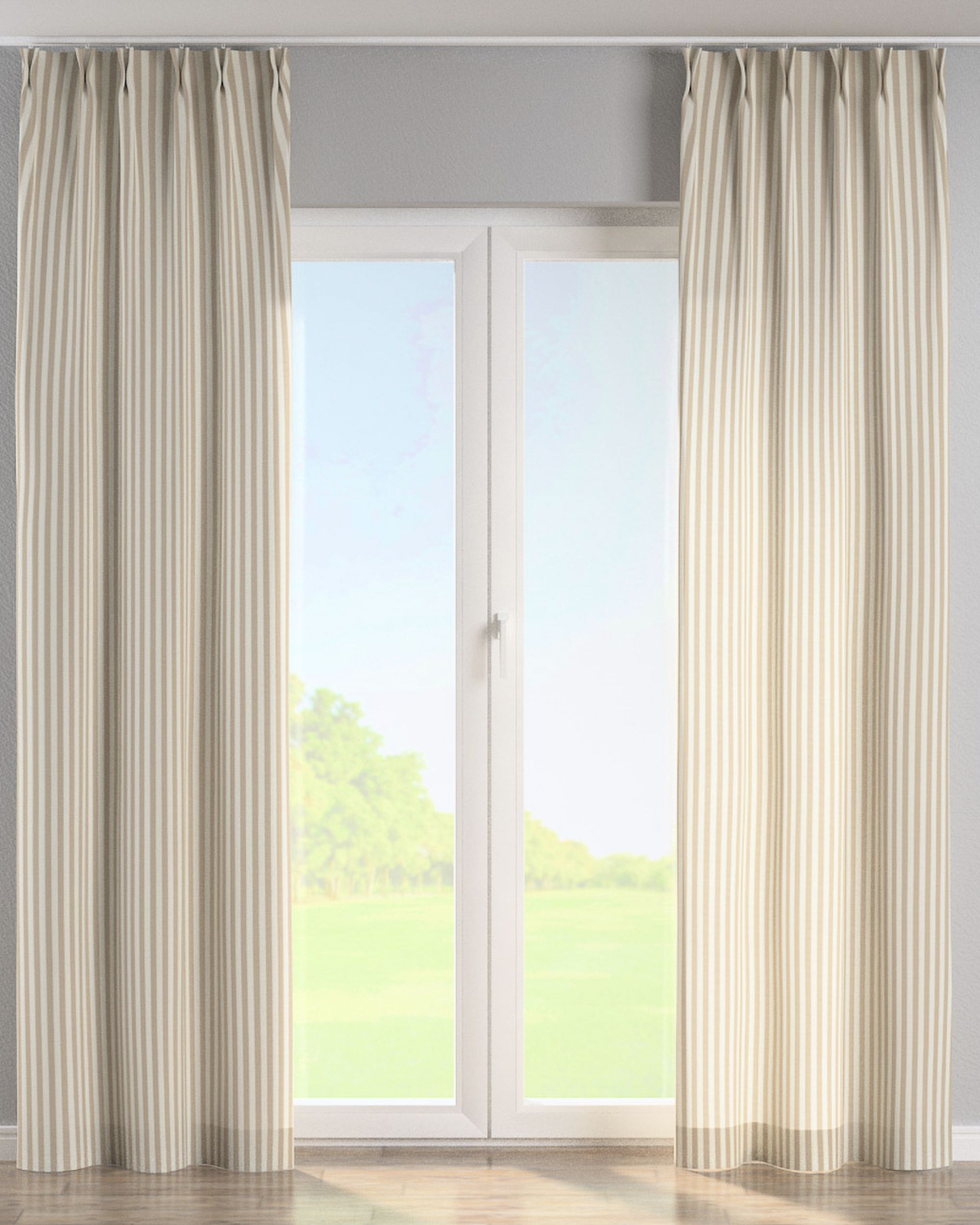 Vorhang mit flämischen 2-er Falten Farbe beige Stoff gemustert