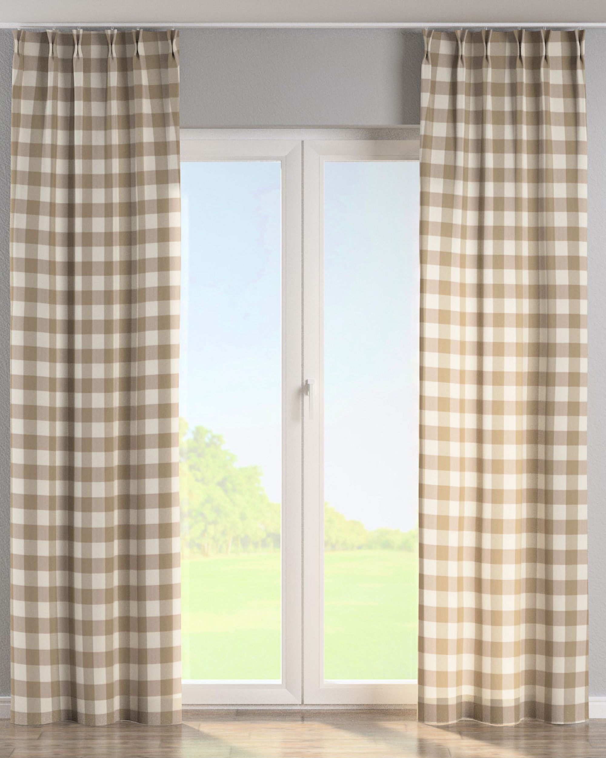 Vorhang mit flämischen 2-er Falten Farbe beige Stoff gemustert