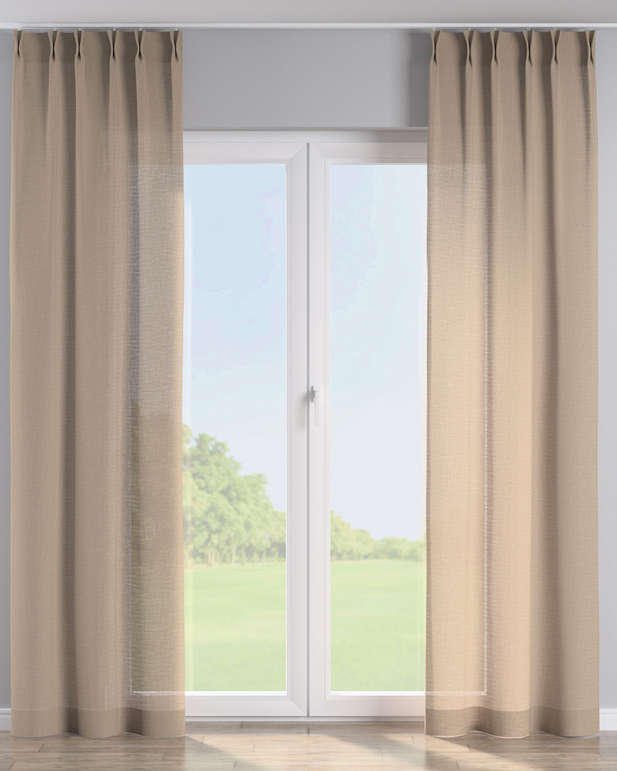 Vorhang mit flämischen 2-er Falten Farbe beige Stoff strukturiert