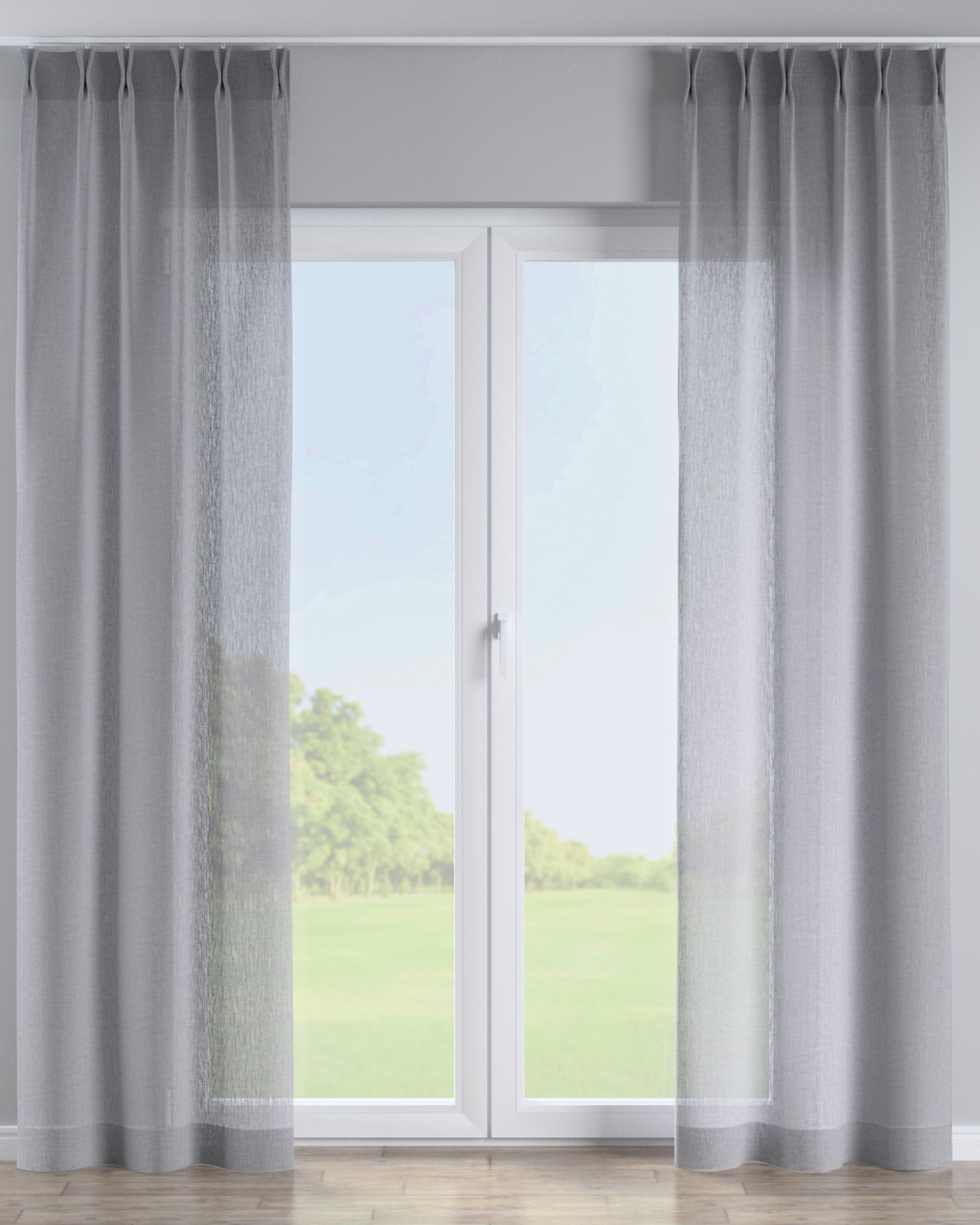 Vorhang mit flämischen 2-er Falten Farbe grau Stoff halbtransparent, strukturiert
