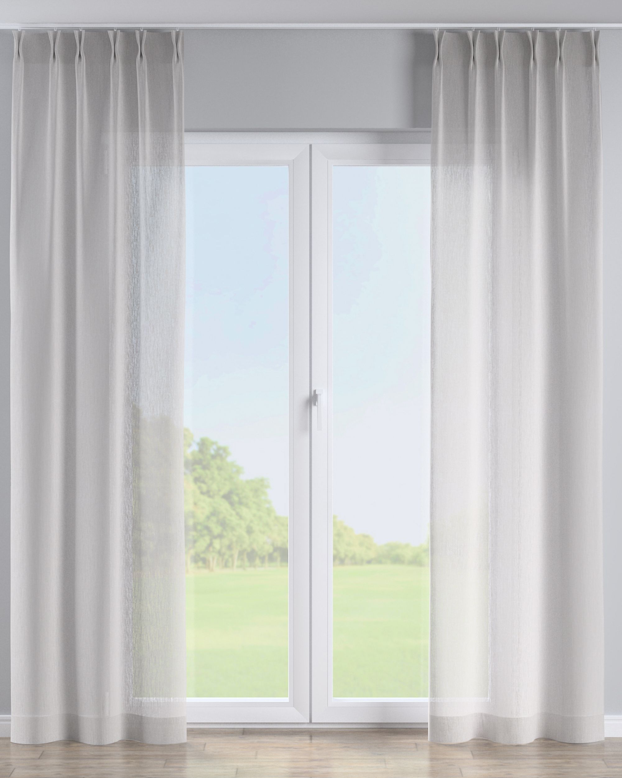 Vorhang mit flämischen 2-er Falten Farbe beige Stoff halbtransparent, strukturiert