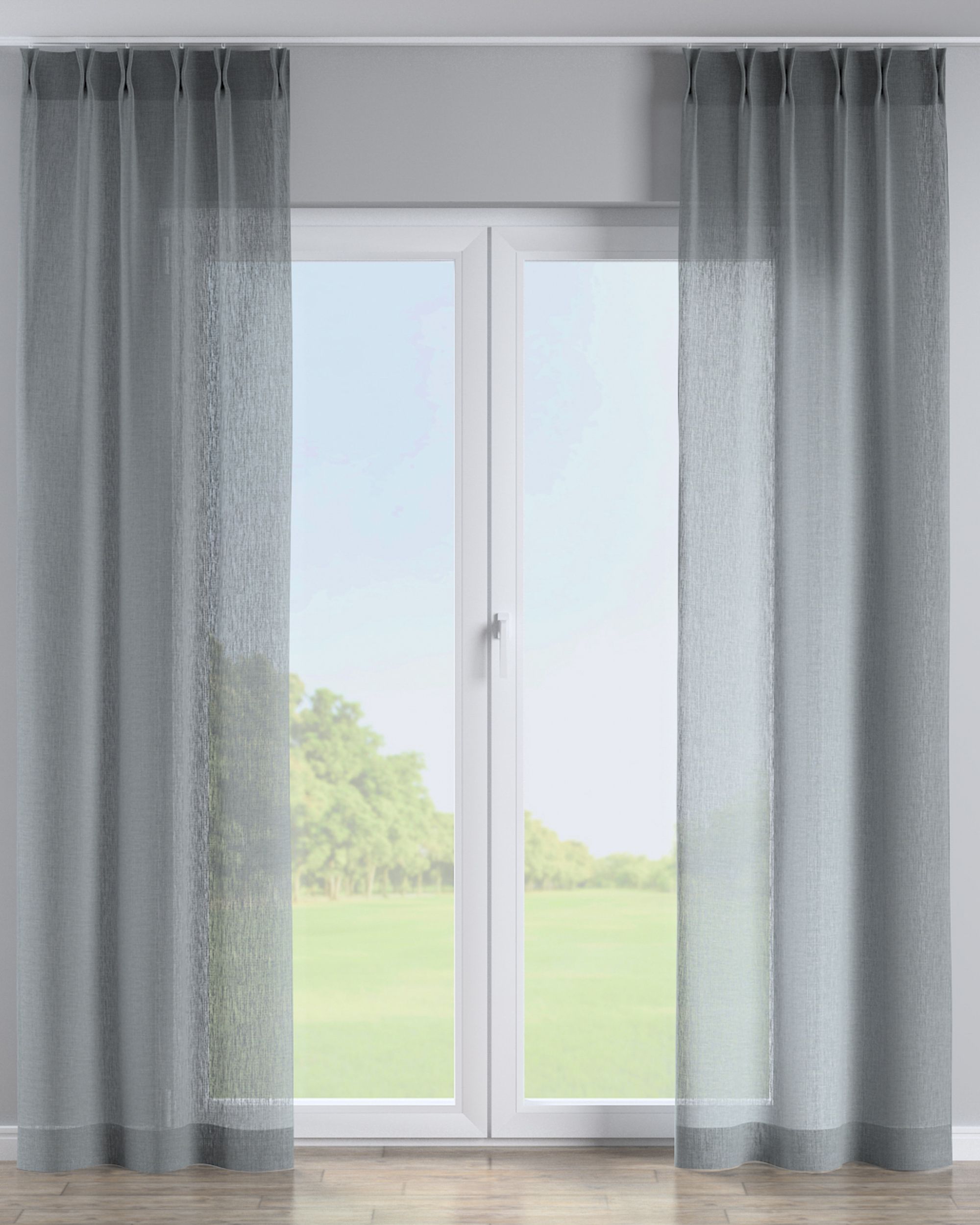 Vorhang mit flämischen 2-er Falten Farbe grün Stoff halbtransparent, strukturiert