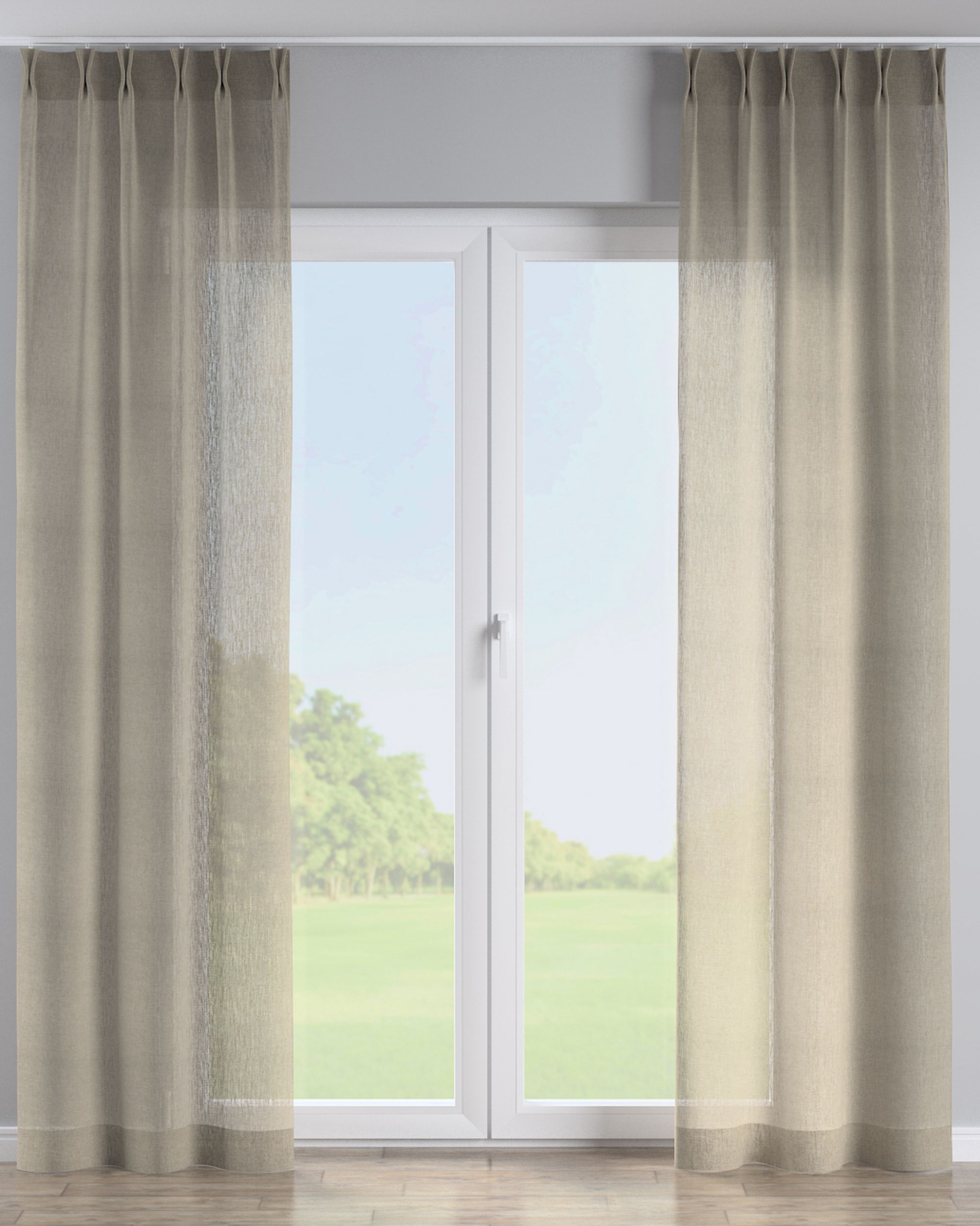 Vorhang mit flämischen 2-er Falten Farbe beige Stoff halbtransparent, strukturiert