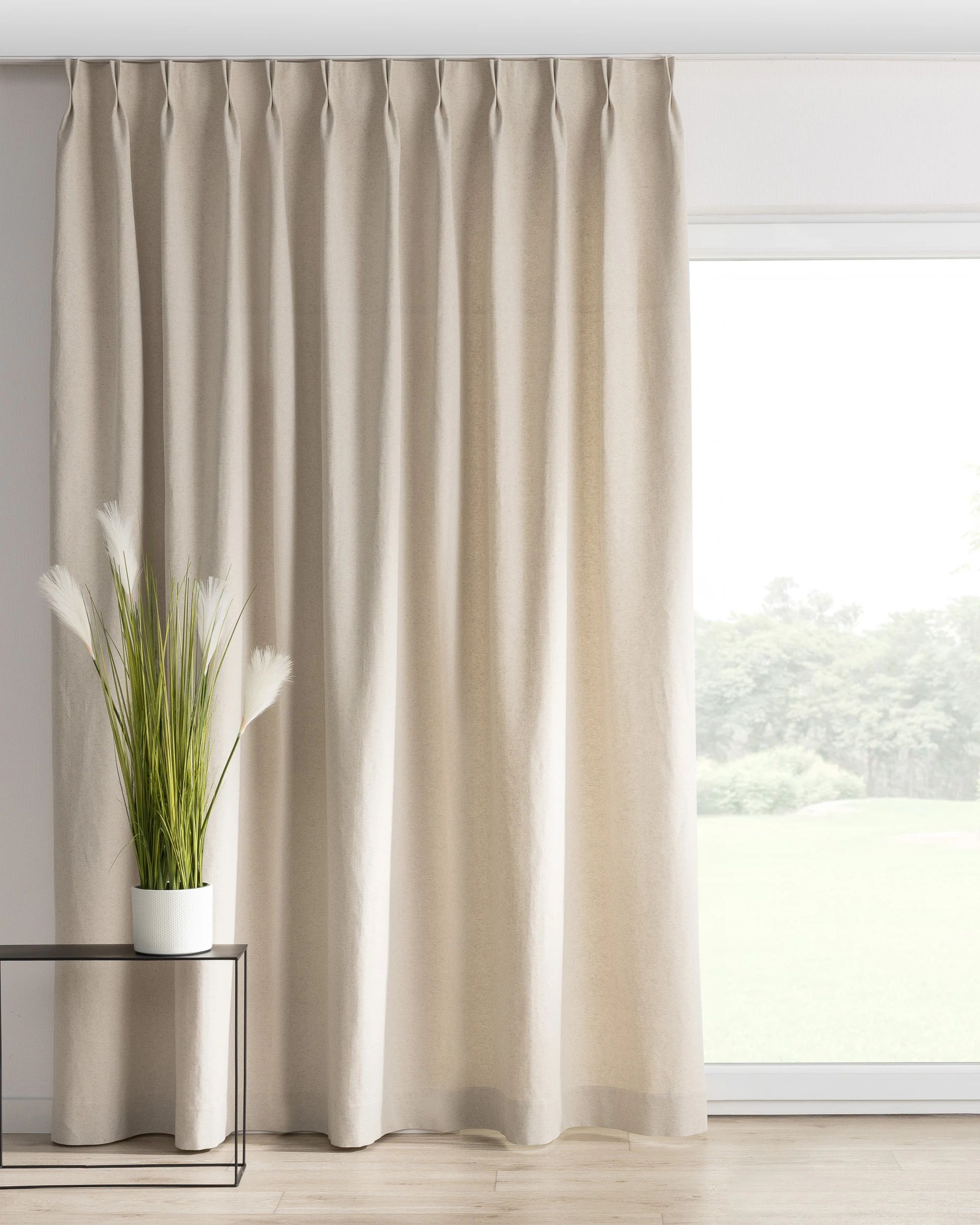 Vorhang mit flämischen 2-er Falten Farbe beige Stoff strukturiert