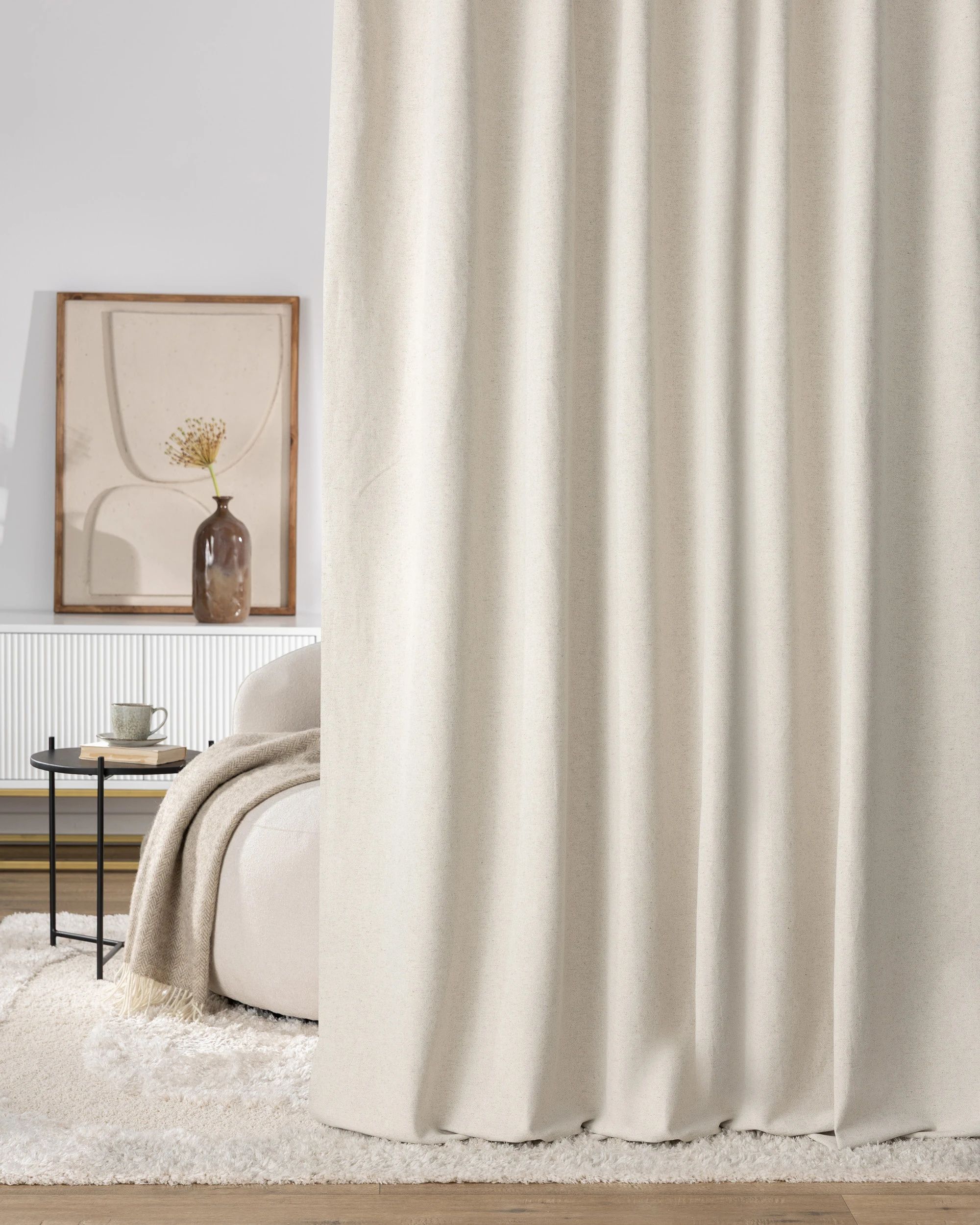 Vorhang mit flämischen 2-er Falten Farbe beige Stoff strukturiert (hover)