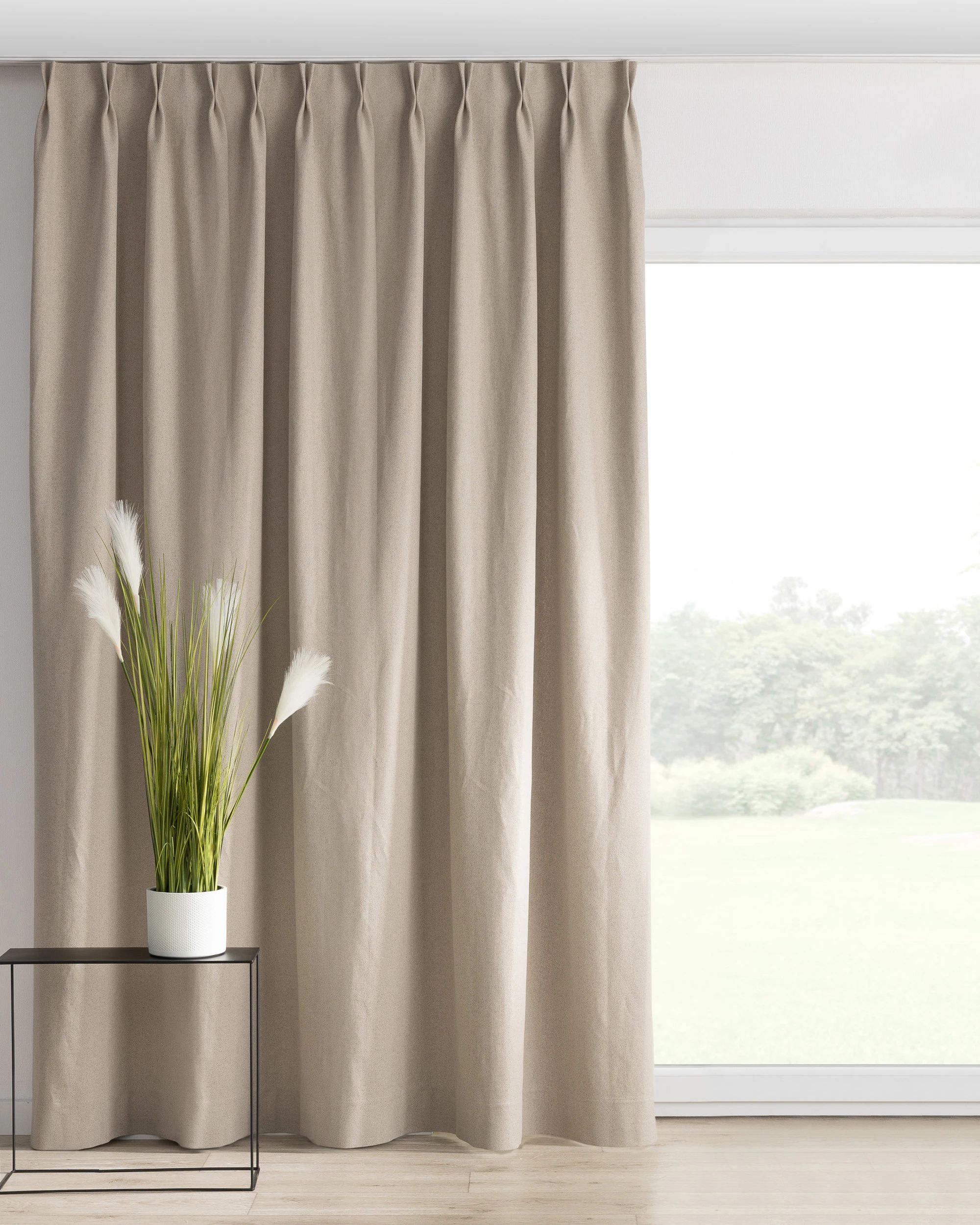 Vorhang mit flämischen 2-er Falten Farbe beige Stoff strukturiert