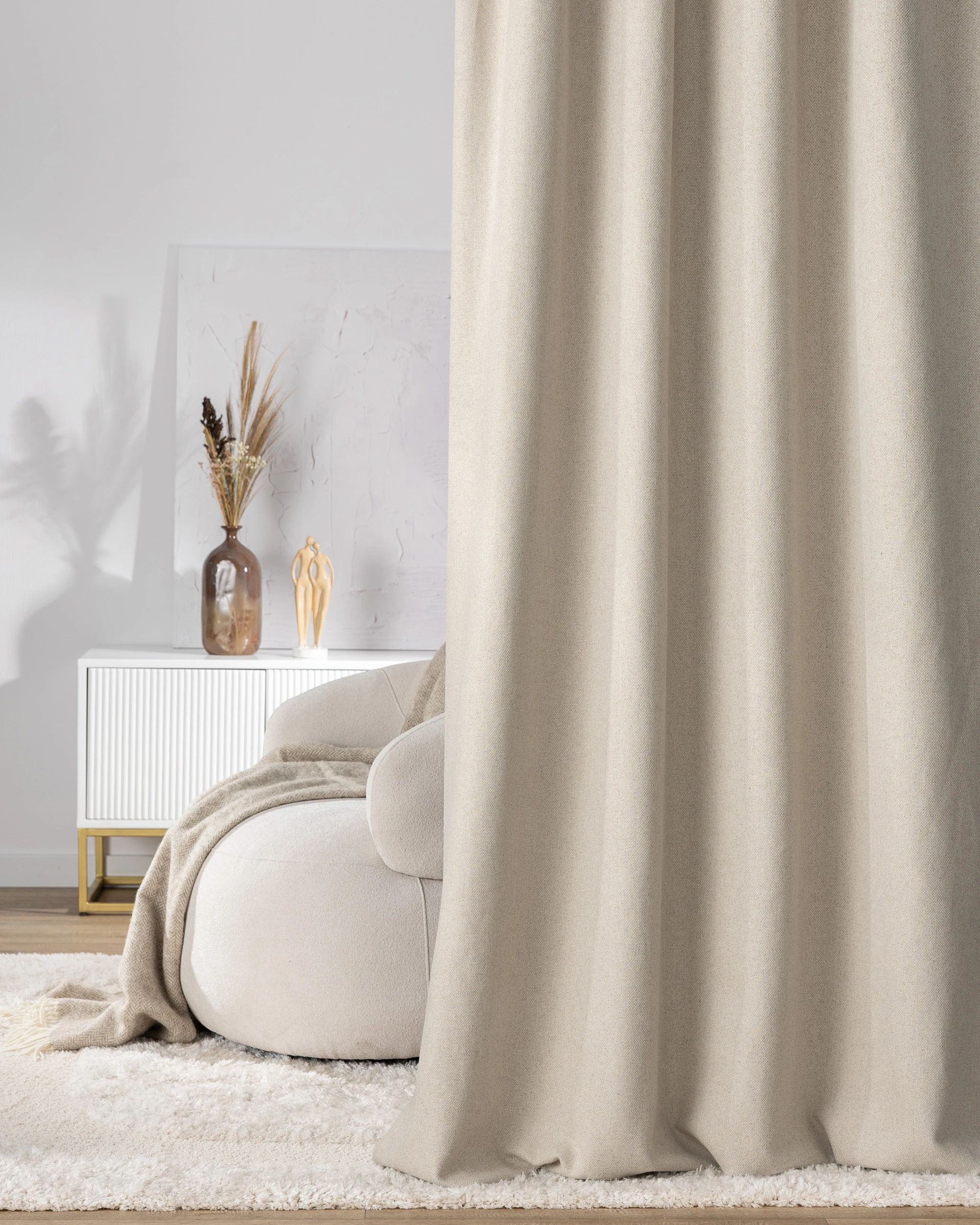 Vorhang mit flämischen 2-er Falten Farbe beige Stoff strukturiert (hover)