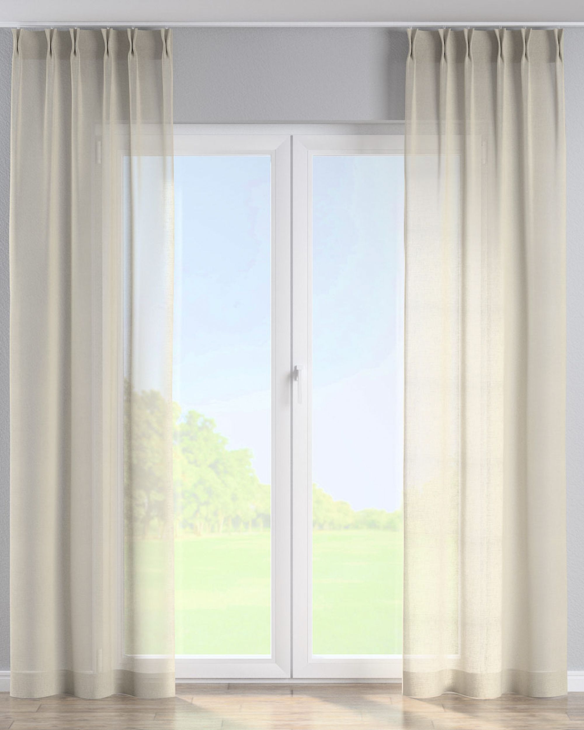 Vorhang mit flämischen 2-er Falten Farbe beige Stoff halbtransparent, strukturiert