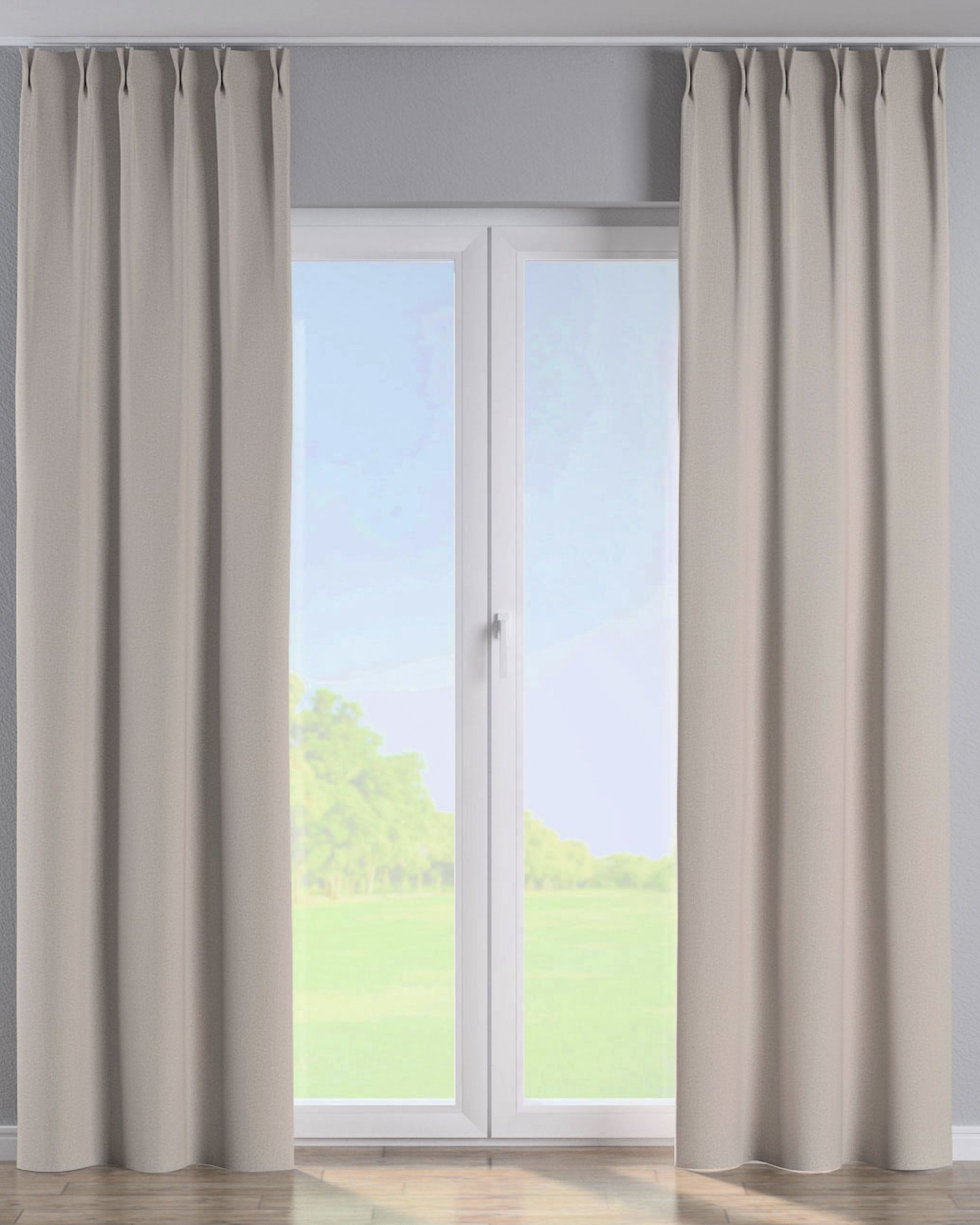 Vorhang mit flämischen 2-er Falten Farbe beige Stoff verdunkelnd