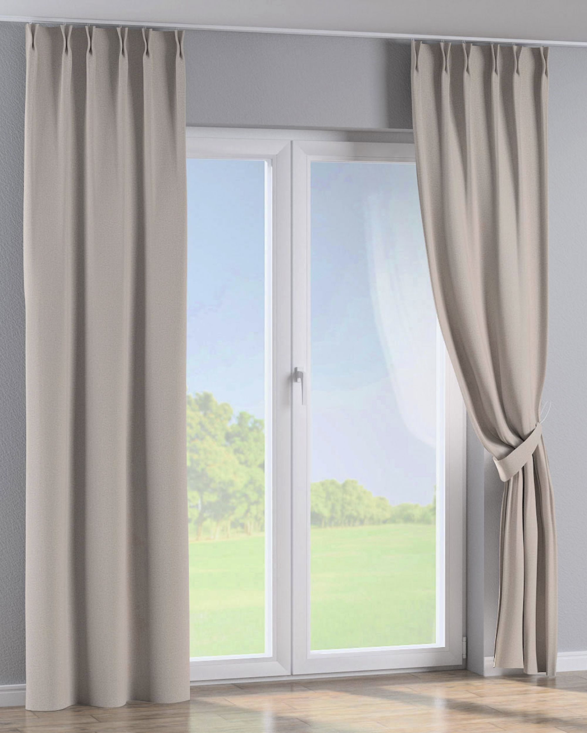 Vorhang mit flämischen 2-er Falten Farbe beige Stoff verdunkelnd (hover)