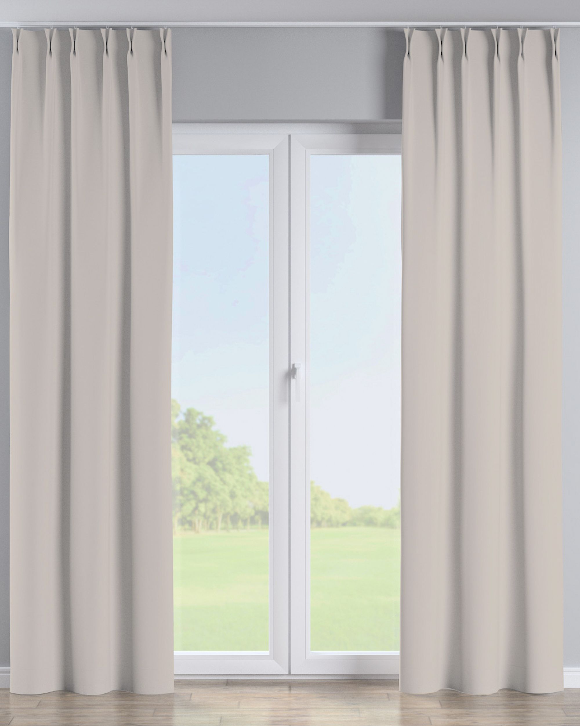 Vorhang mit flämischen 2-er Falten Farbe beige Stoff verdunkelnd